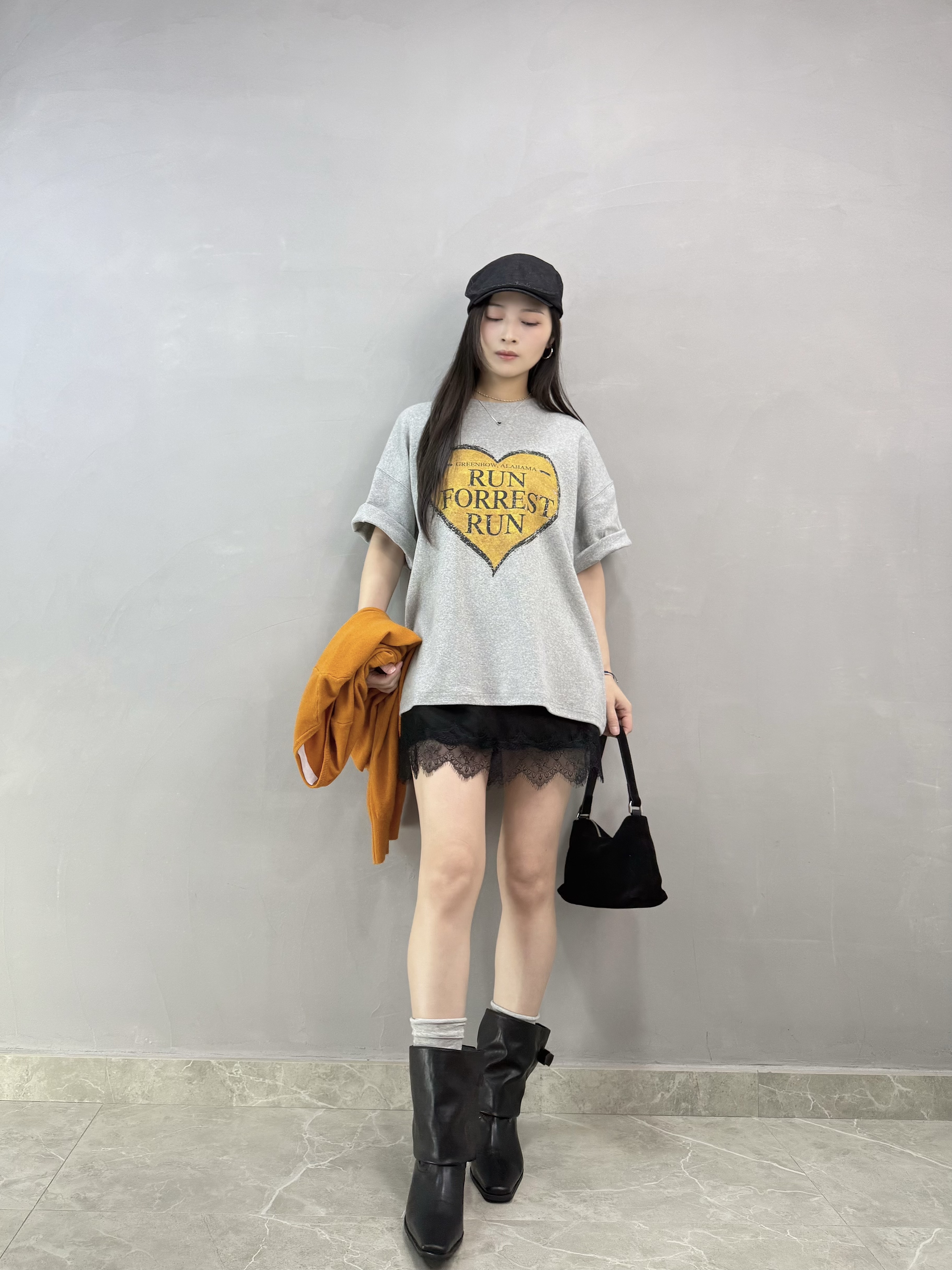 I02 猄絨拼lace裙褲