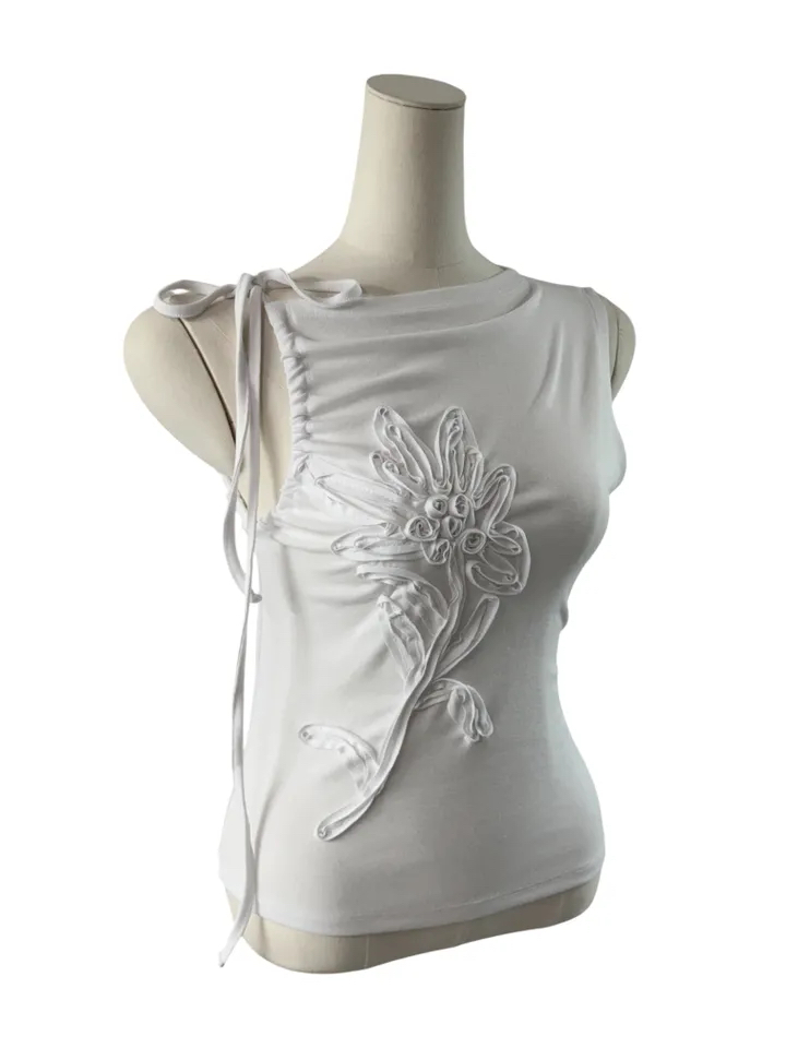 Floral Applique Ruched Tank Top