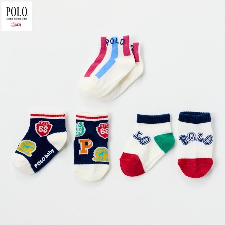 🇯🇵限量預訂 日本直送🇯🇵Polo Baby簡約標誌圖案撞色防滑嬰幼兒襪三件套
