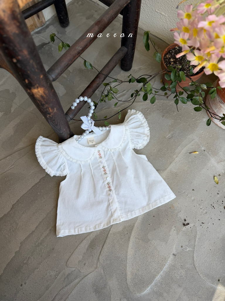 ☀️預訂 韓國直送☀️🇰🇷Marron兩色花卉刺繡蕾絲花邊短袖上衣