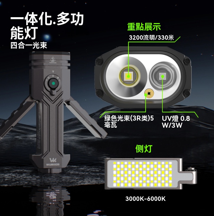 WURKKOS HD02 四合一多功能變形式手電筒