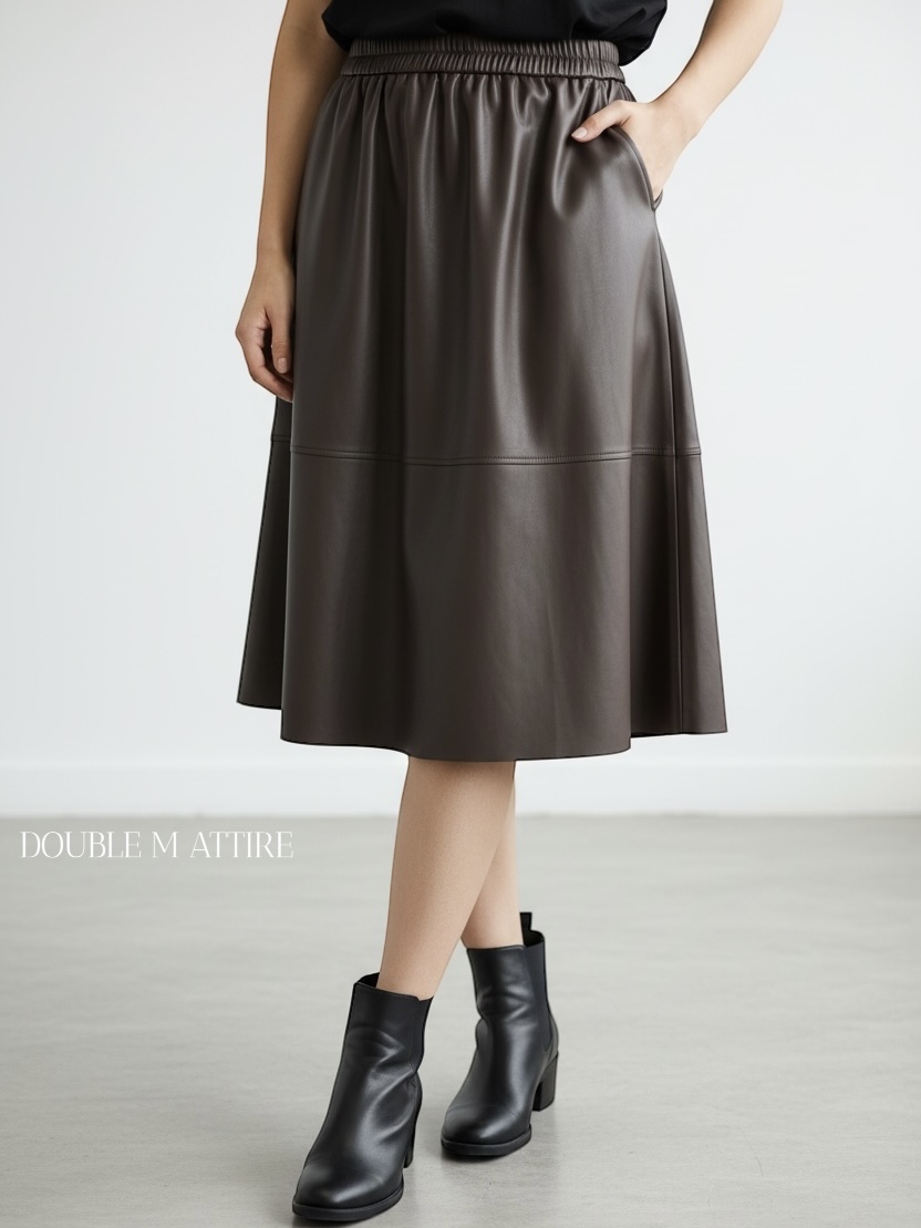 仿皮A字半裙