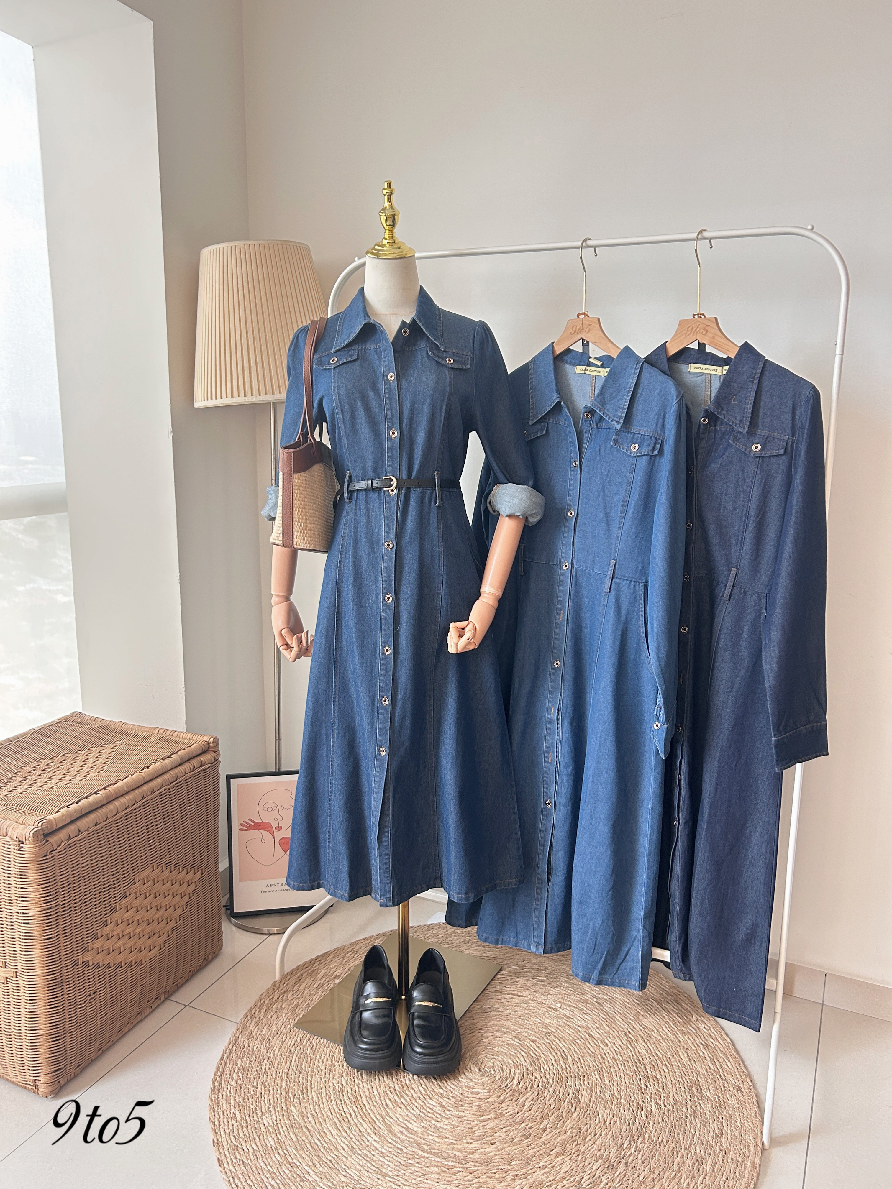 D2345 Denim Dress with belt (3 colors)