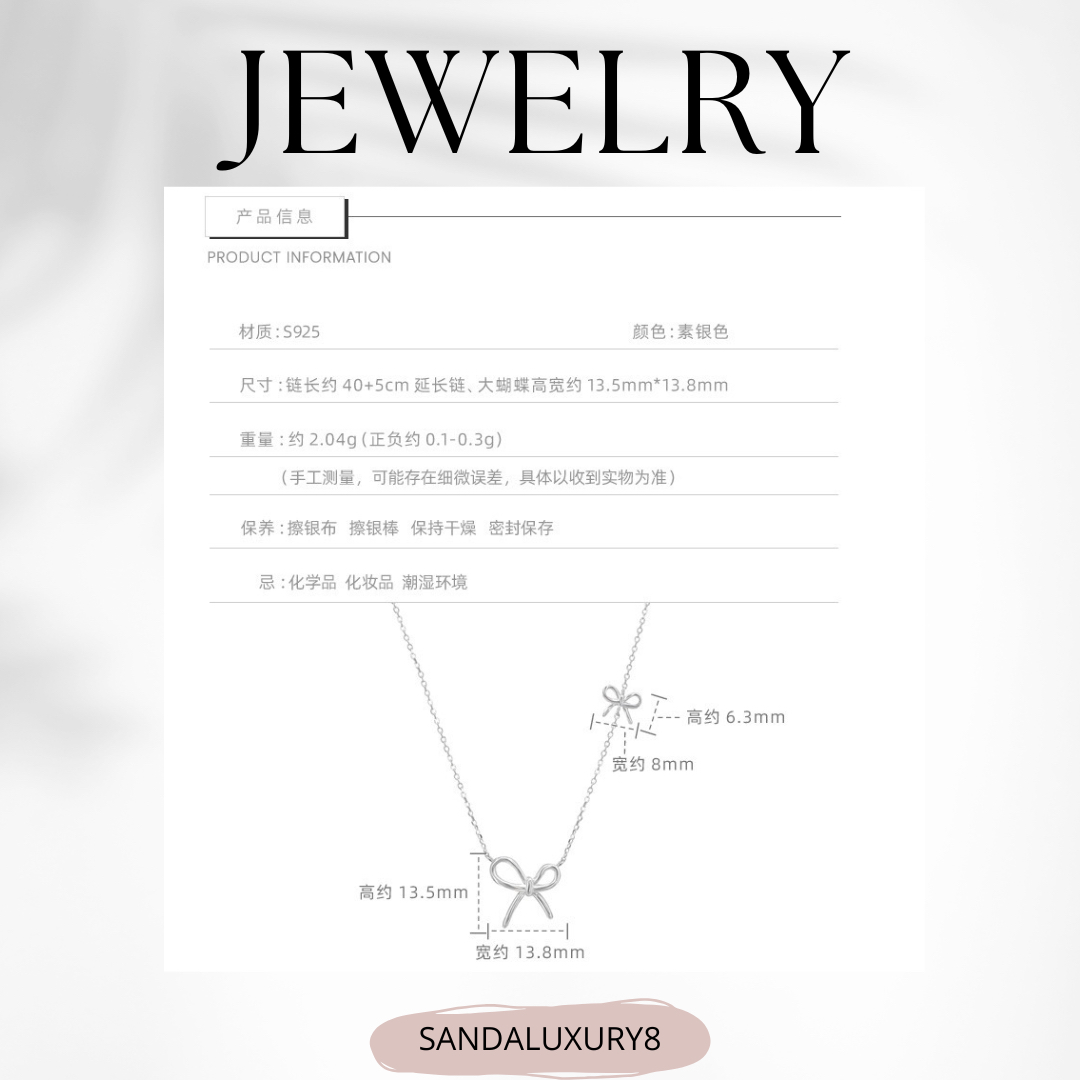 Silver Bowknot Necklace Fashion Women Jewelry Gift