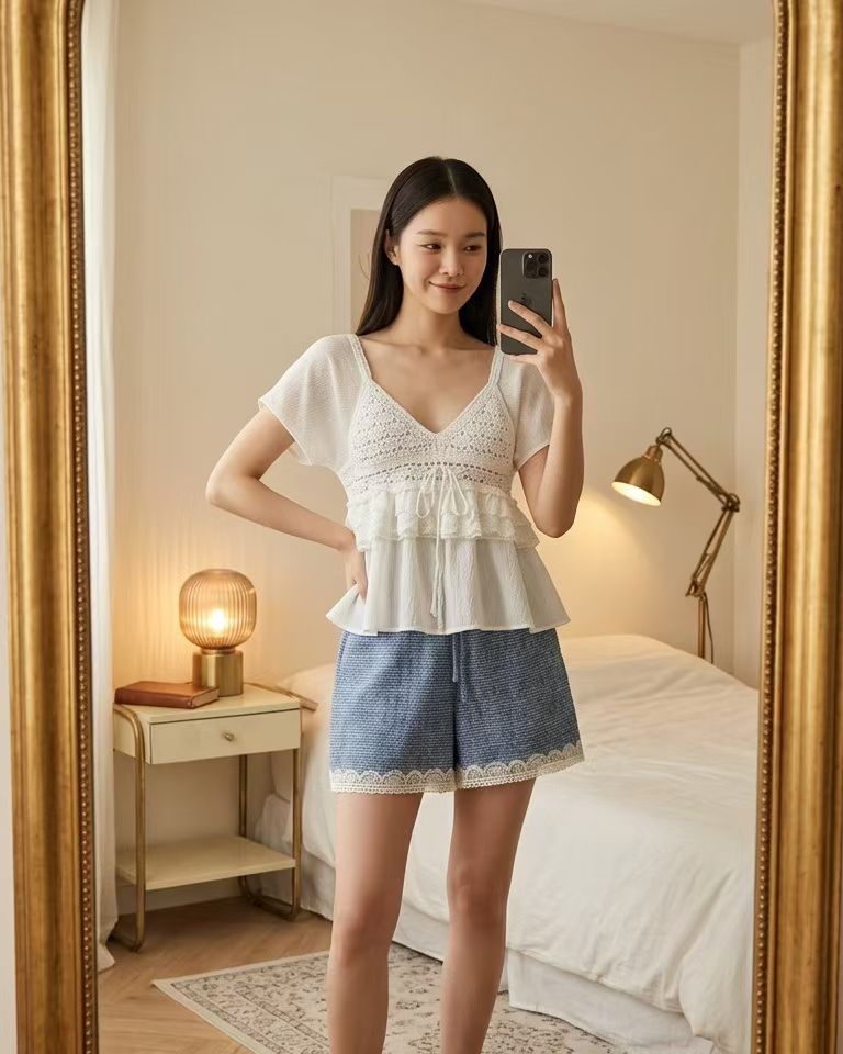 AD27 甜美蕾絲吊帶兩件套襯衫