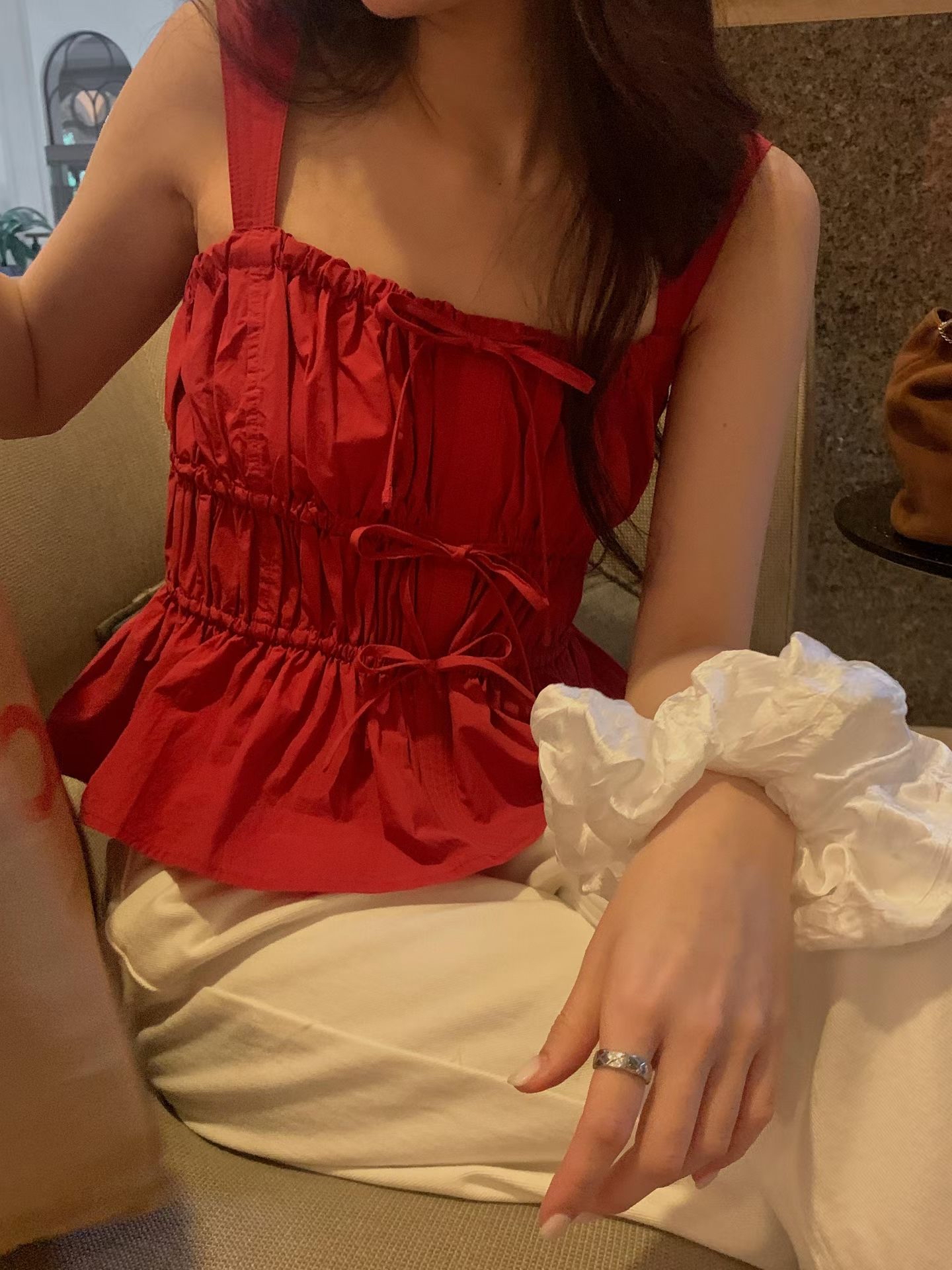 Lovely ribbons shirred top