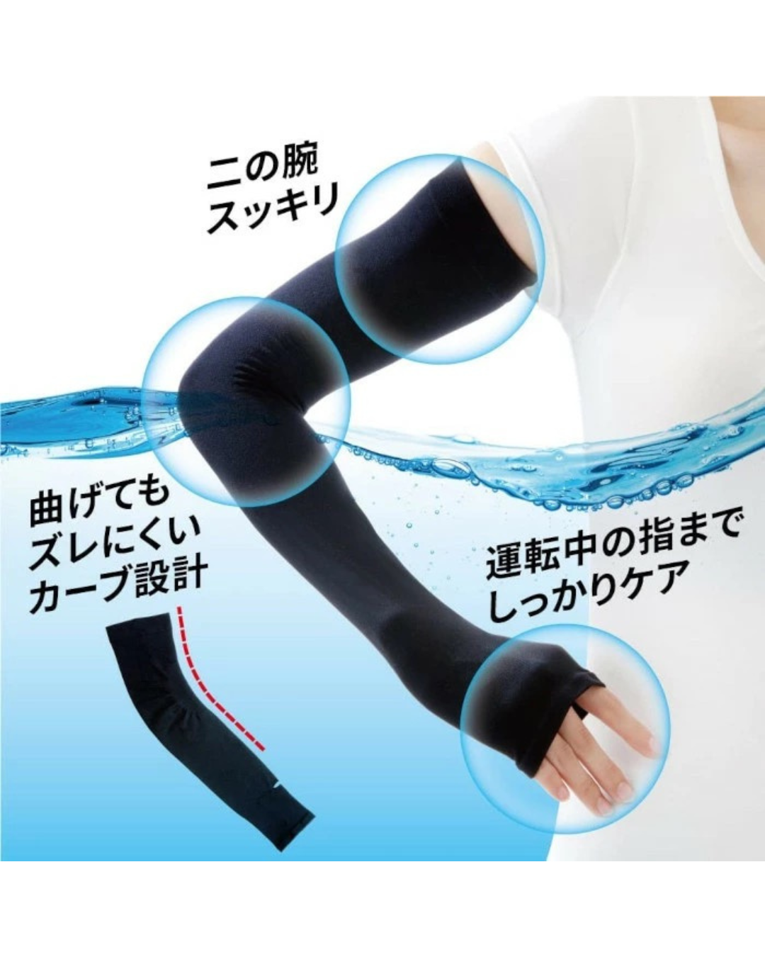 日本代購【 日本直送 AQUA PLUS+ ❄️水陸兩用  抗UV -5℃ 涼感防曬手袖露手指  加強版 | -5℃ Cooling UV Arm Cover • Water & Land Use  】