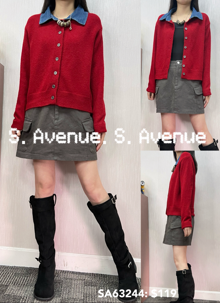 SA63244: 長袖牛仔領有鈕雙著冷top