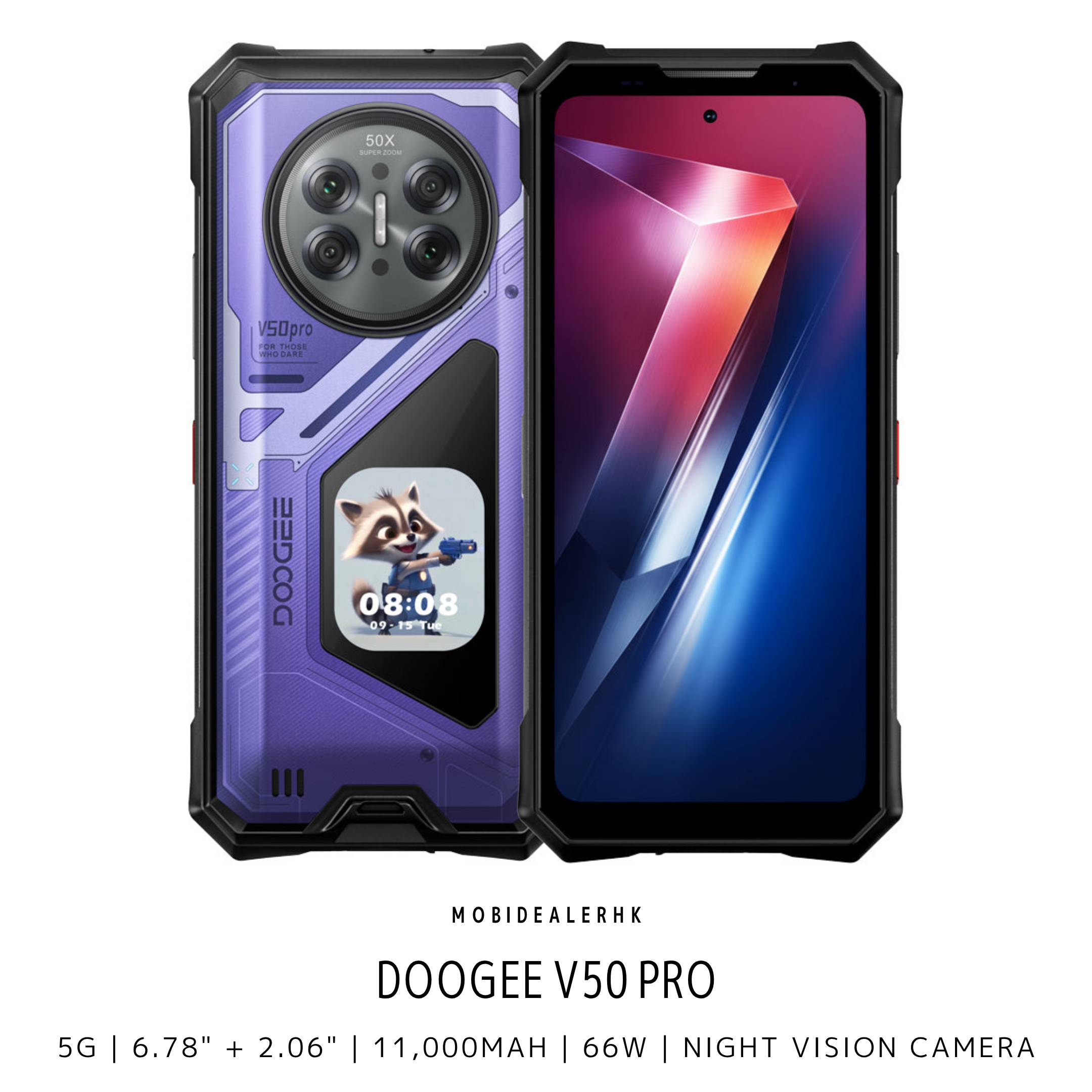 Doogee V50 Pro | 道格 V50 Pro | 5G | 三防手機 | 2.06吋副屏 | 2億像素主鏡頭 | 64MP夜視 | 11000mAh | 3咭槽