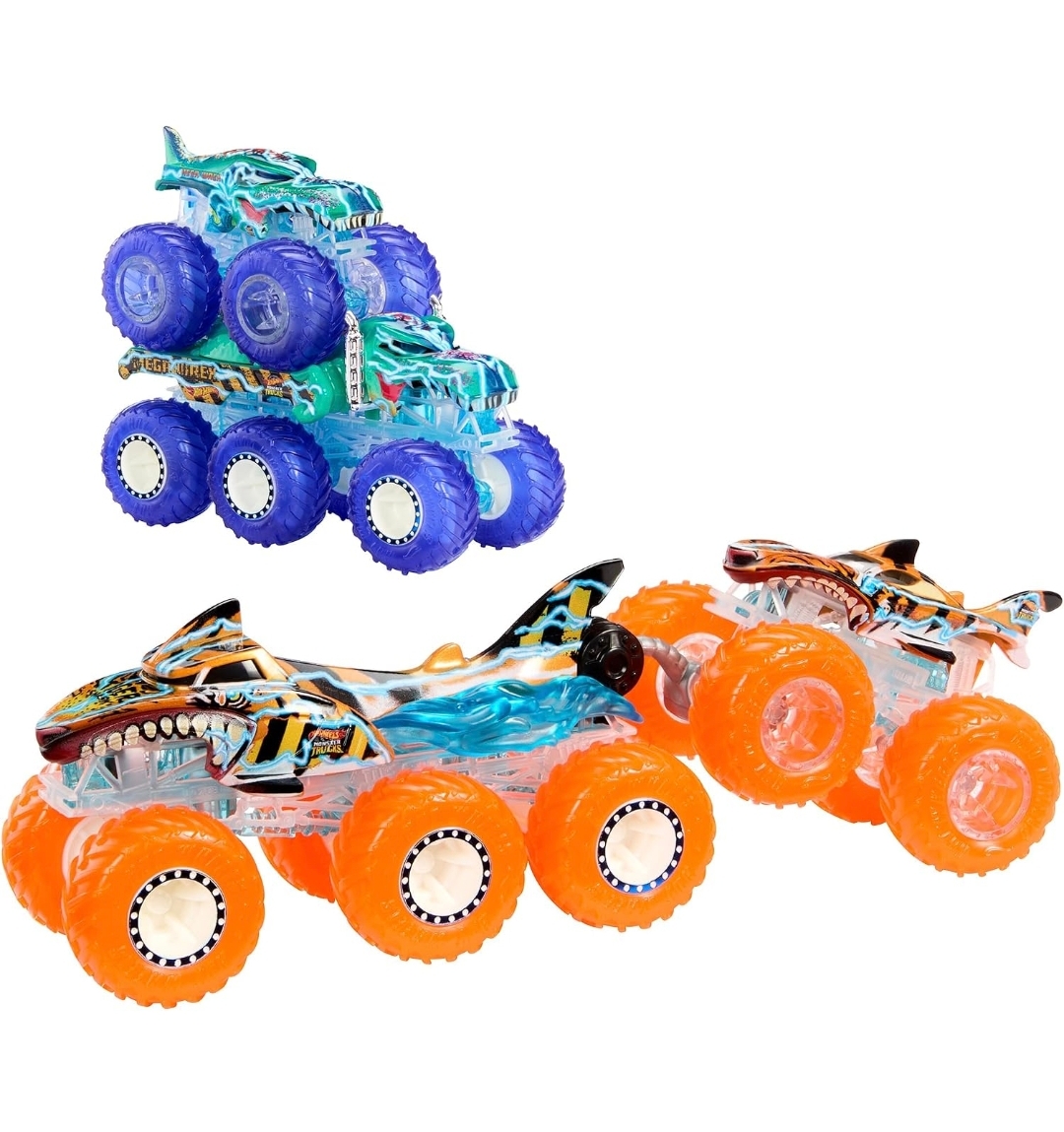 正版Hot Wheels Monster Trucks Mega-Wrex Shark怪獸貨車4車套裝｜vBuy香港現貨