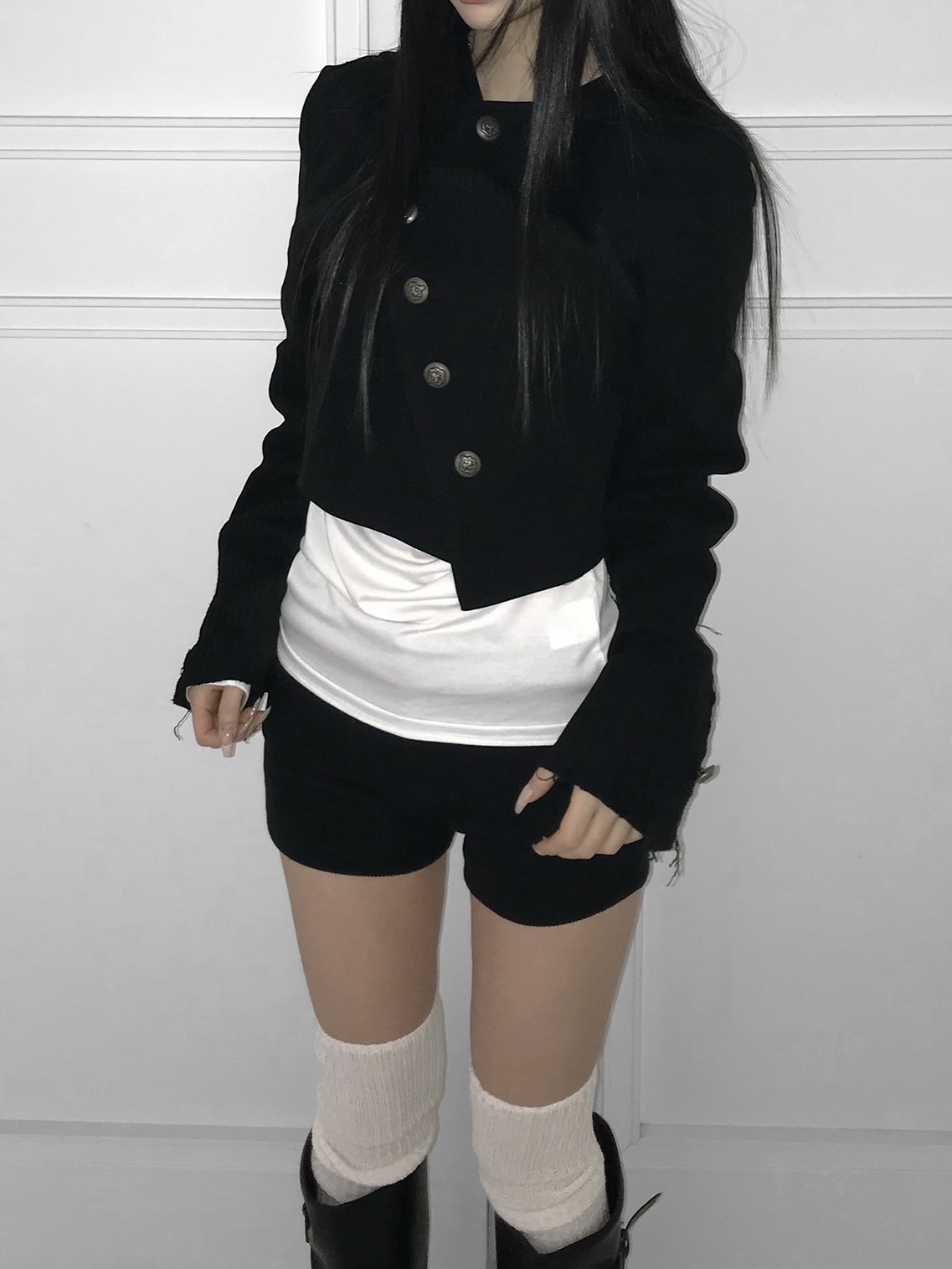 Asymmetric Raw-Edge Hooded Cropped Jacket