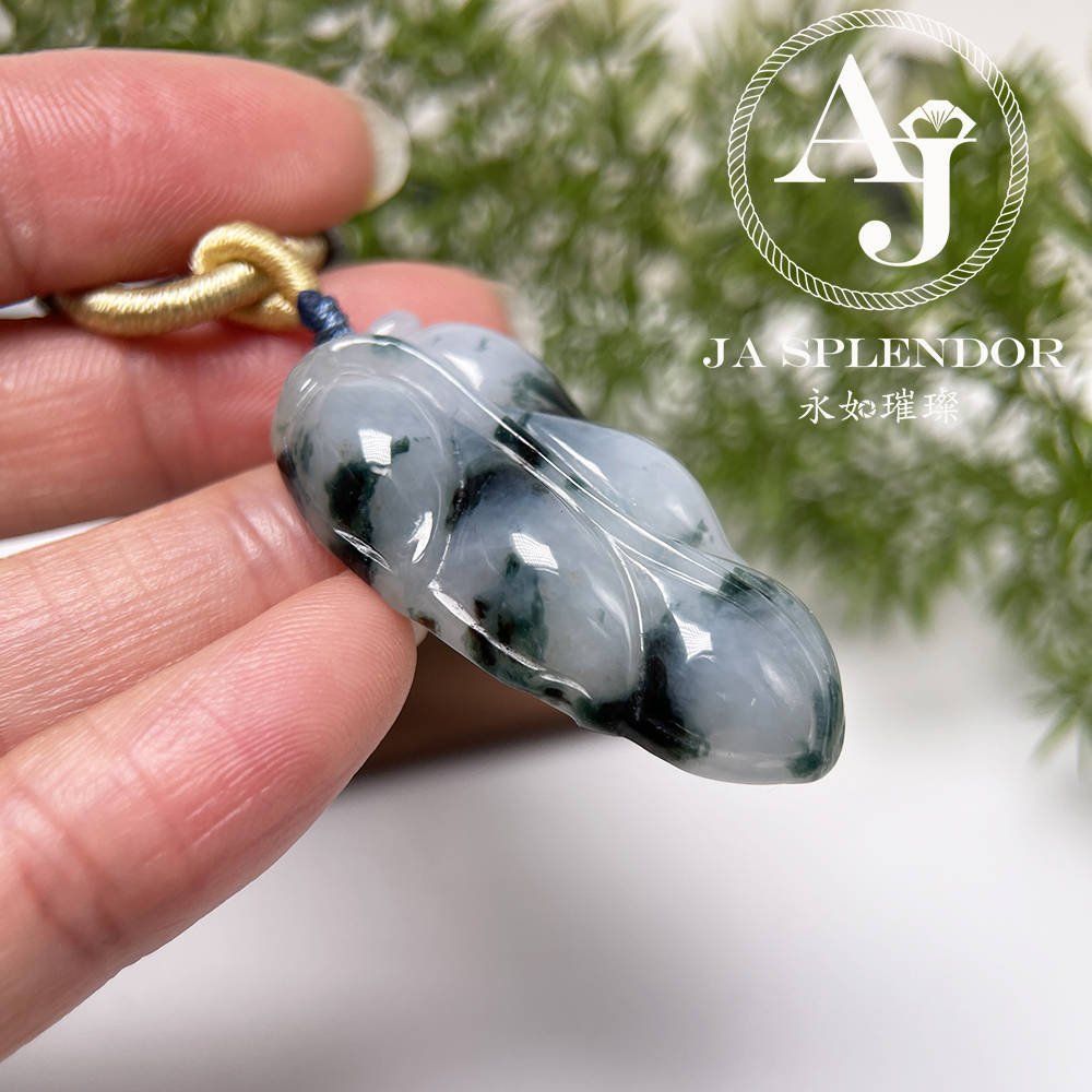 JN-991 天然翡翠A玉 冰潤厚莊飄花事業有成/玉葉吊墜