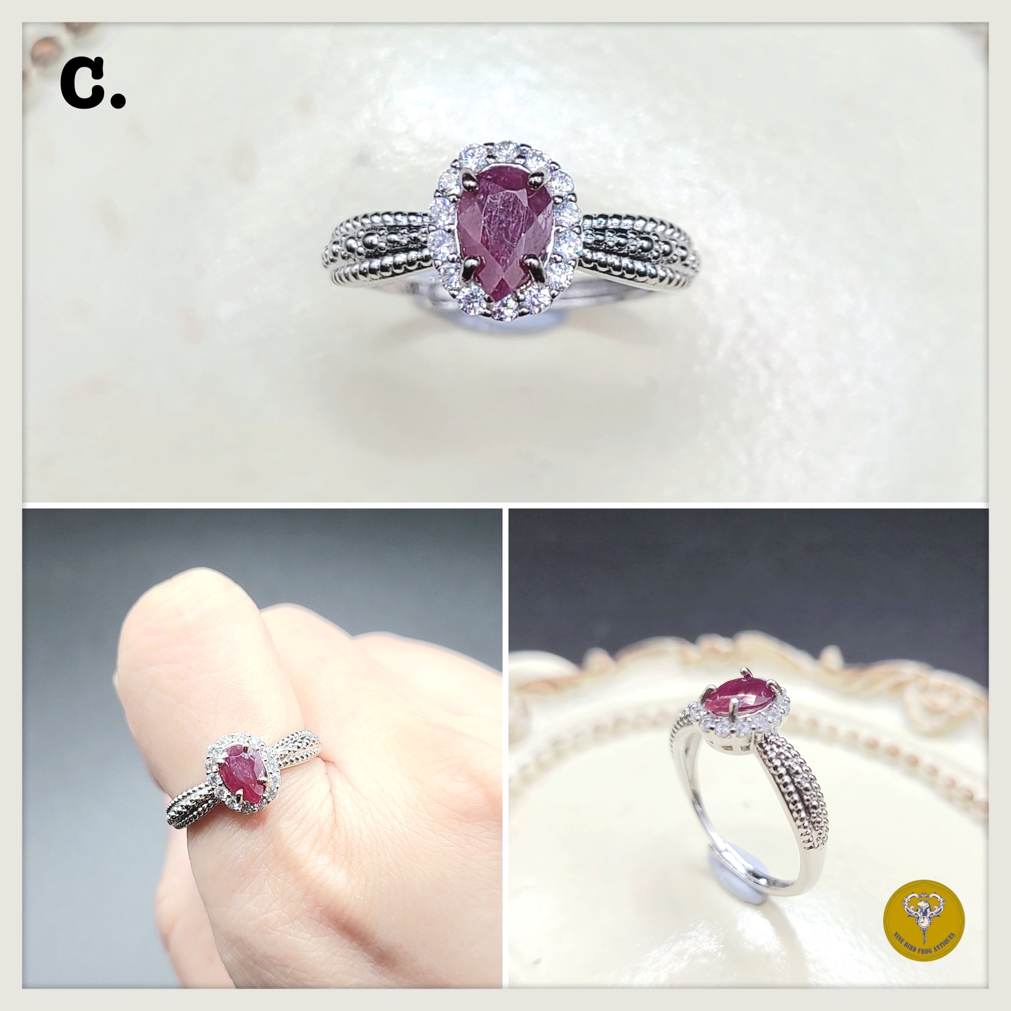 天然紅藍綠寶石銅鍍白金戒指