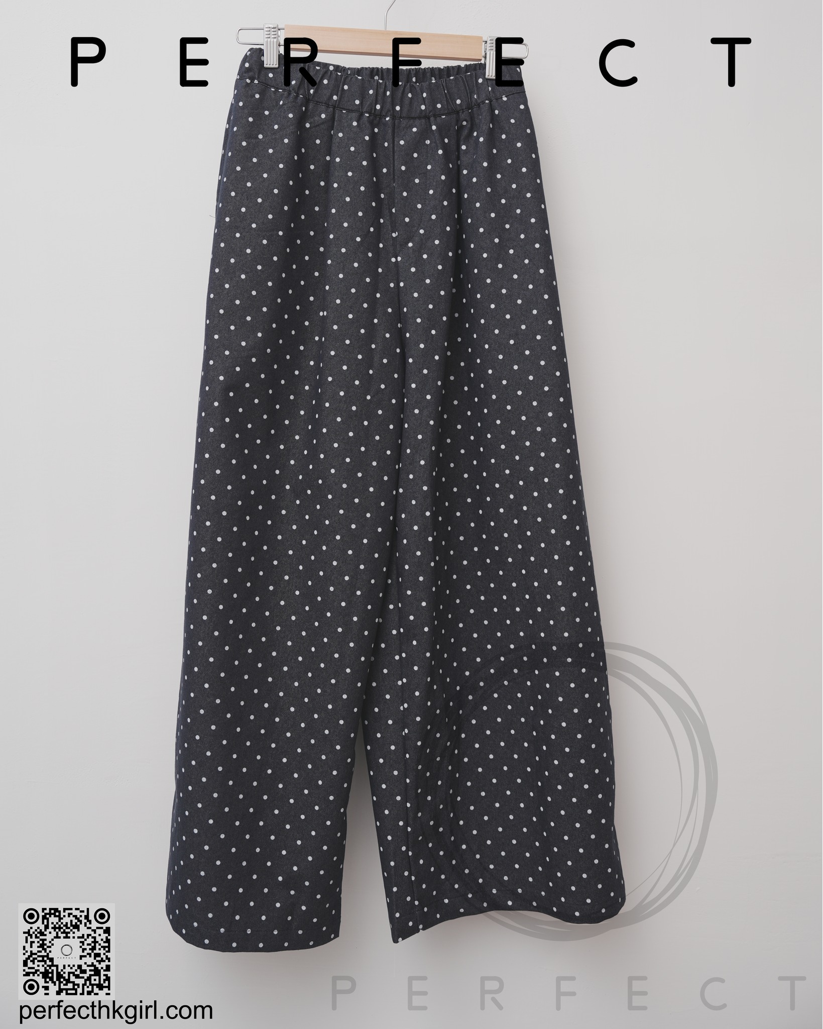 P0013_牛仔橡根頭百搭波點修飾腳形褲（藍白波點）