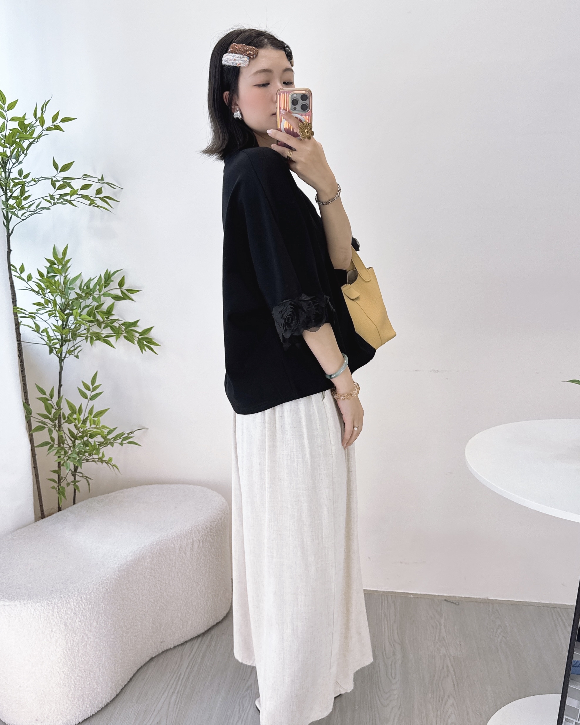 滑嘟嘟太空棉玫瑰花七分袖上衣 3色