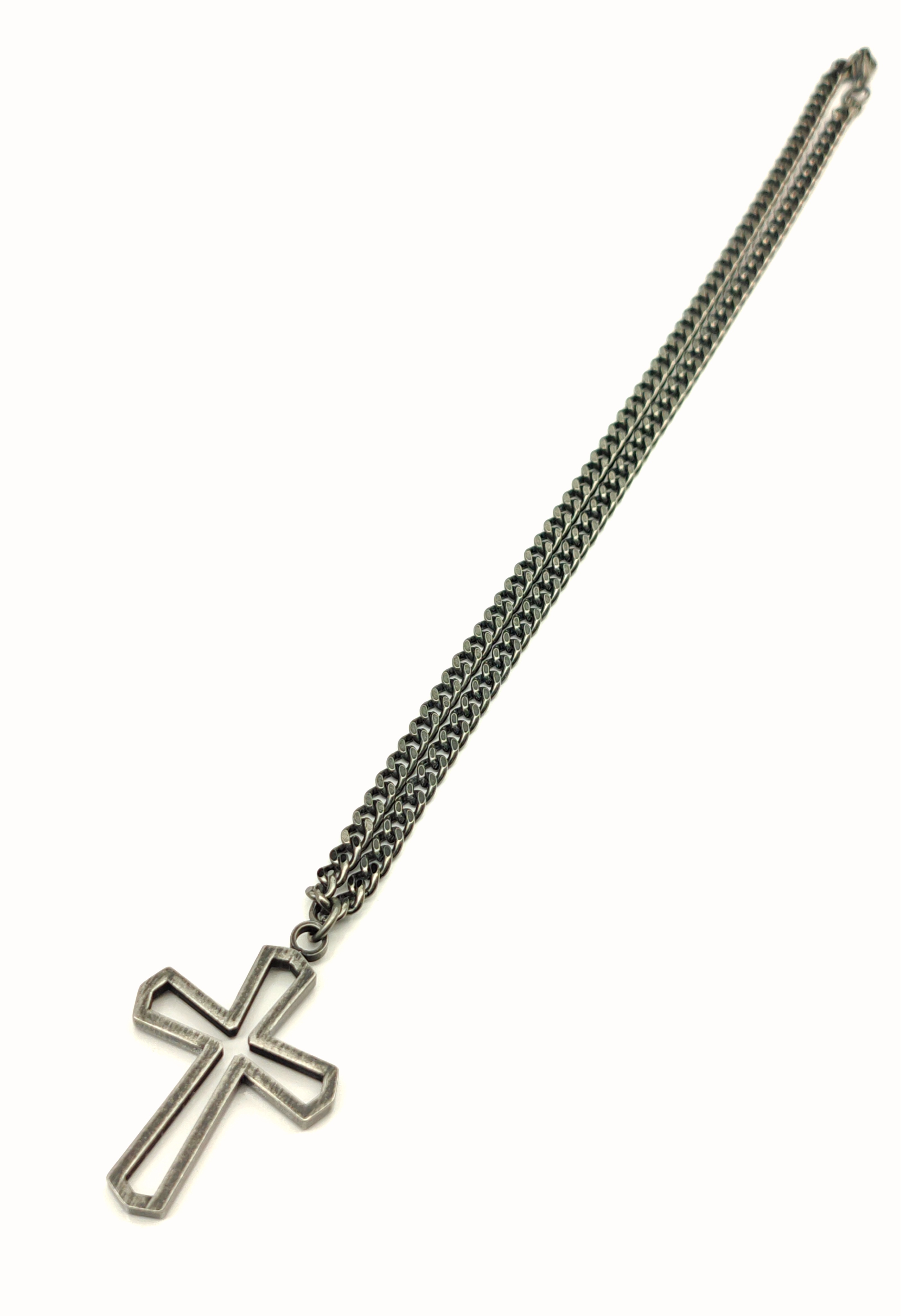 不銹鋼復古銀黑色34mm縷空十字架頸鏈(N864OXD)Stainless Steel Antique Black Silver 34mm Cross Necklace 