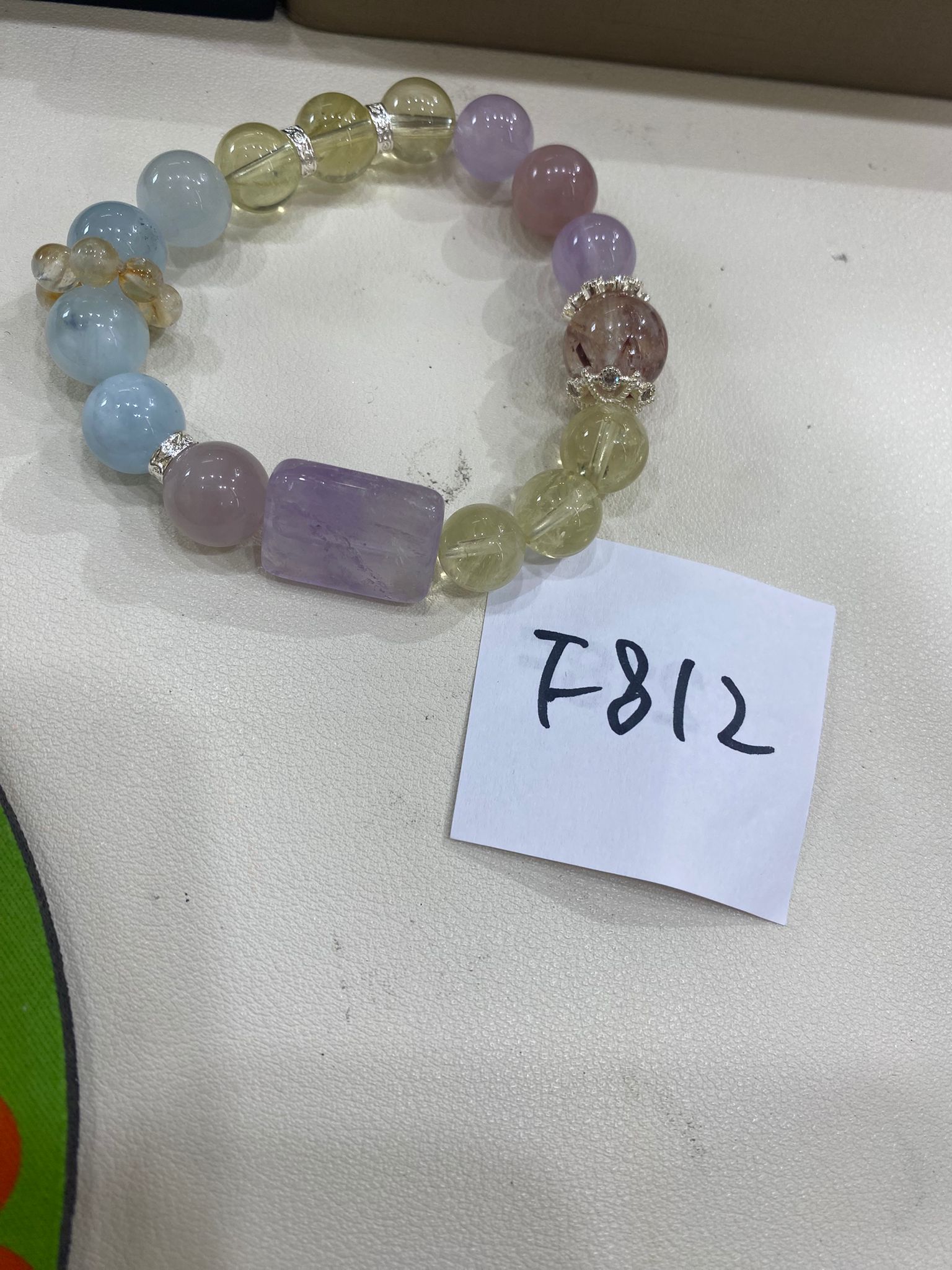 F812 黑金超拼紫水晶粉晶黃水晶海藍寶DIY手串 10mm 