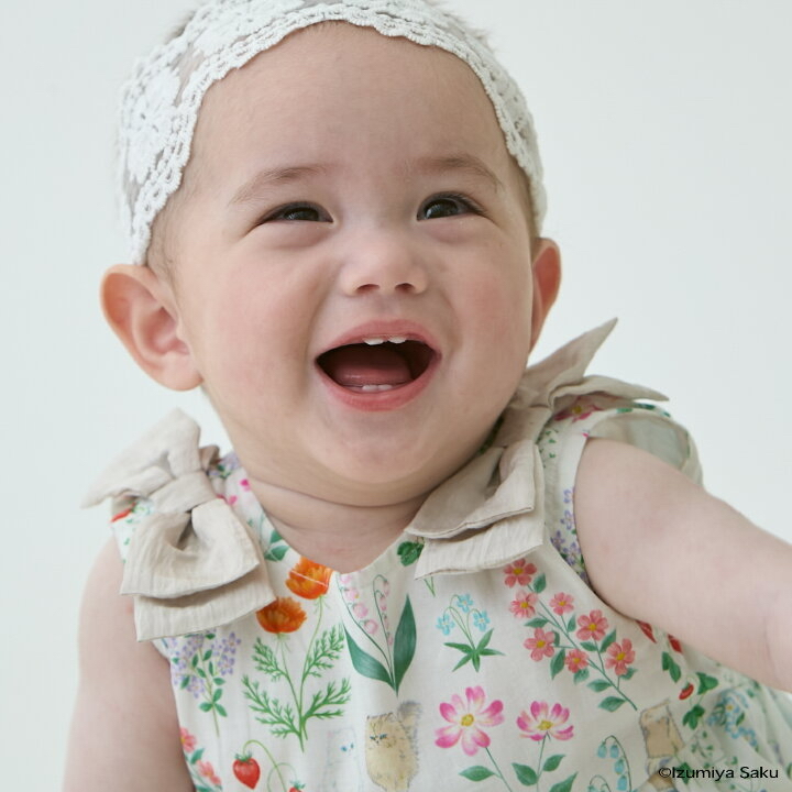 🇯🇵預訂 日本直送🇯🇵Petit Main x Izumiya Saku兩色花卉小貓滿印蝴蝶結短袖包屁裙