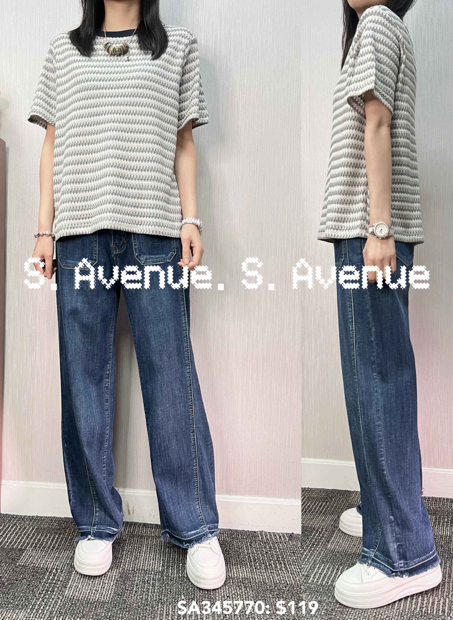 SA345770: 短袖繡色邊間條top