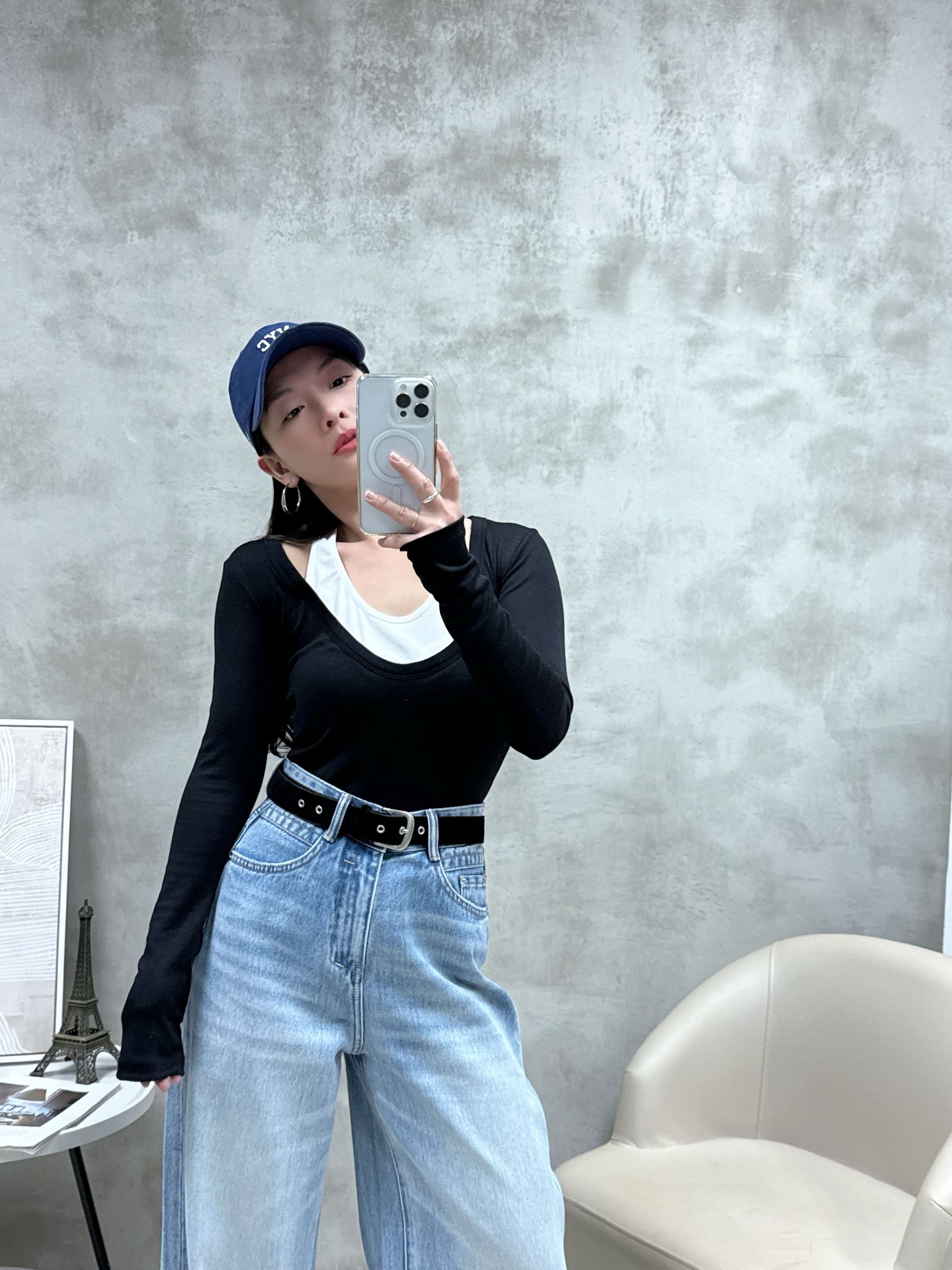 C06 假兩件拼色Top