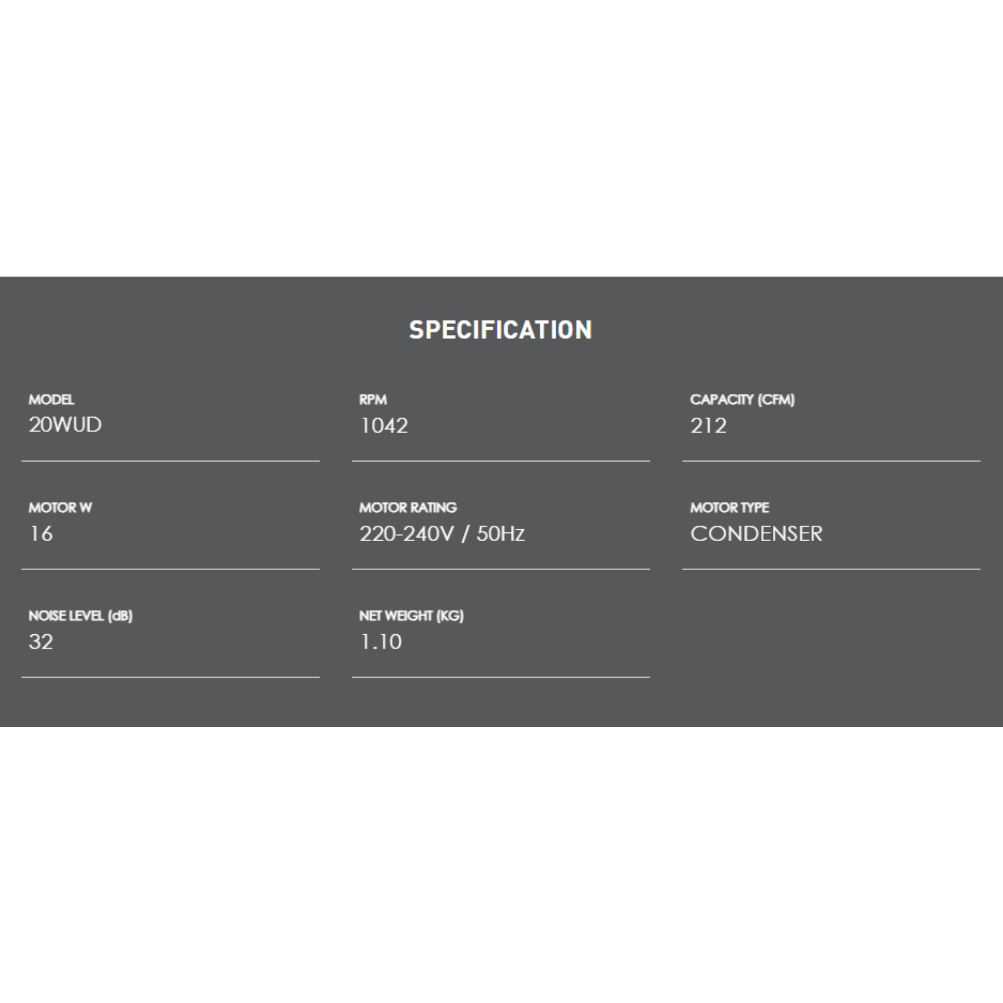 KDK 8" Glass Mount Ventilating Fan (20WUD)