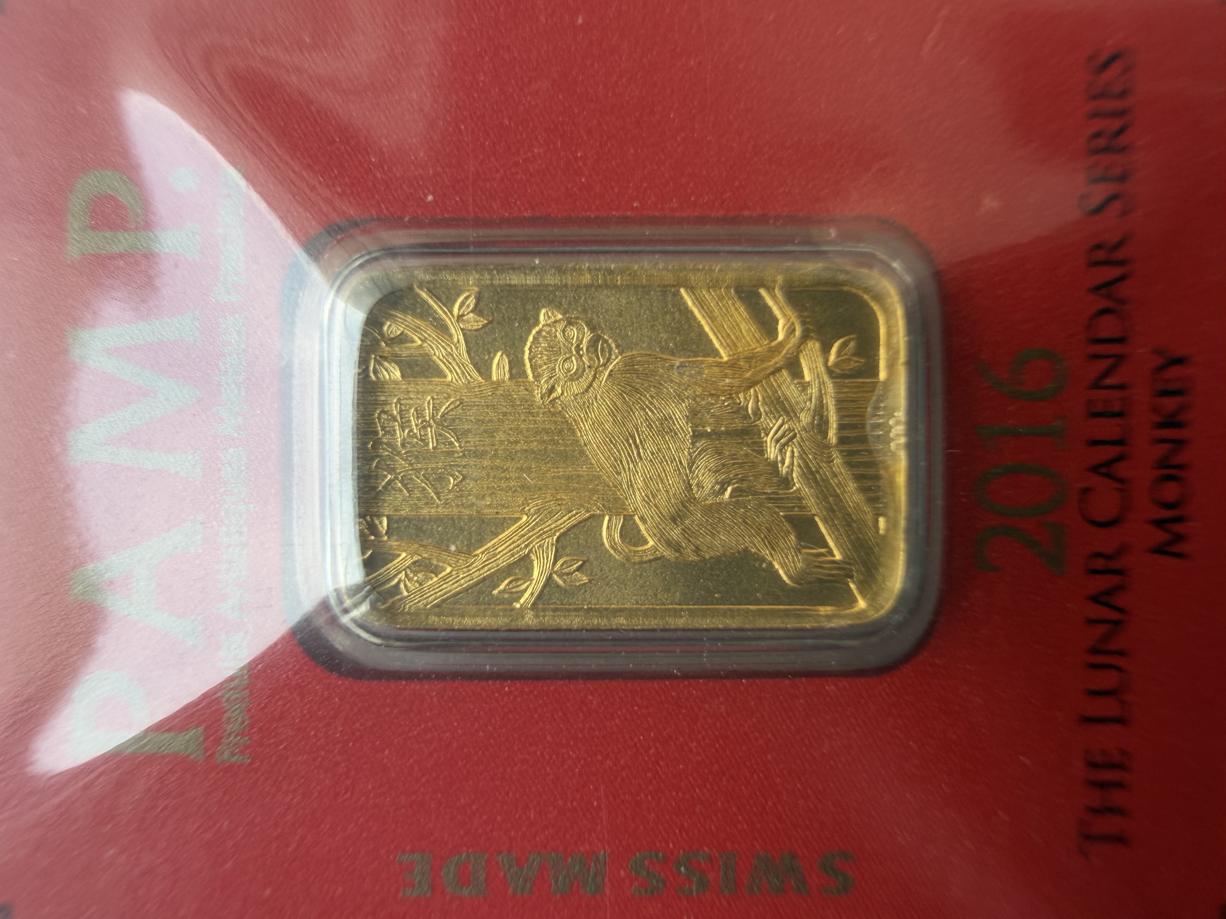(SN 2392) PAMP Lunar 2016 Monkey 1g🇨🇭Swiss Fine Gold Bar Emas 999.9 瑞士海外限定生肖猴