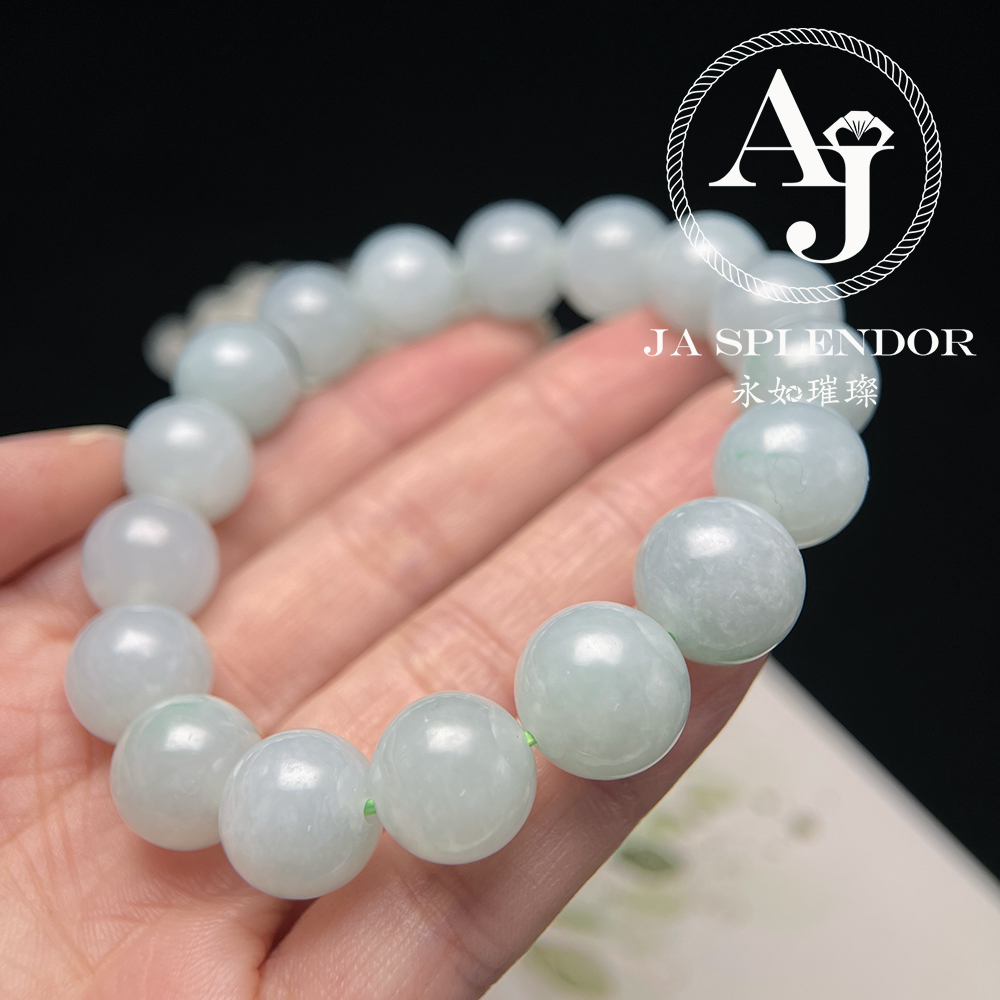 FBG26-H43 天然翡翠A玉 冰潤晴綠藍大卡圓珠手串 (12mm)