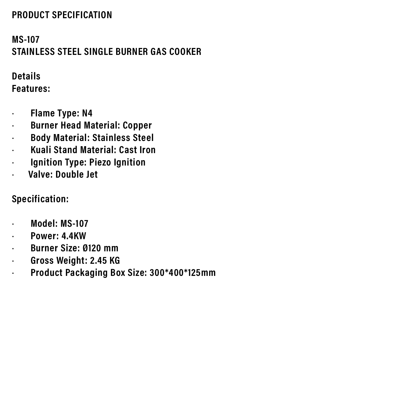 Milux 4.4kW Double Jet Single Burner Gas Cooker (MS-107)