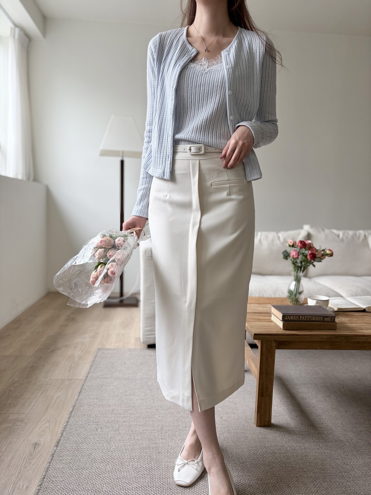 Belted Pencil Skirt (Ivory)
