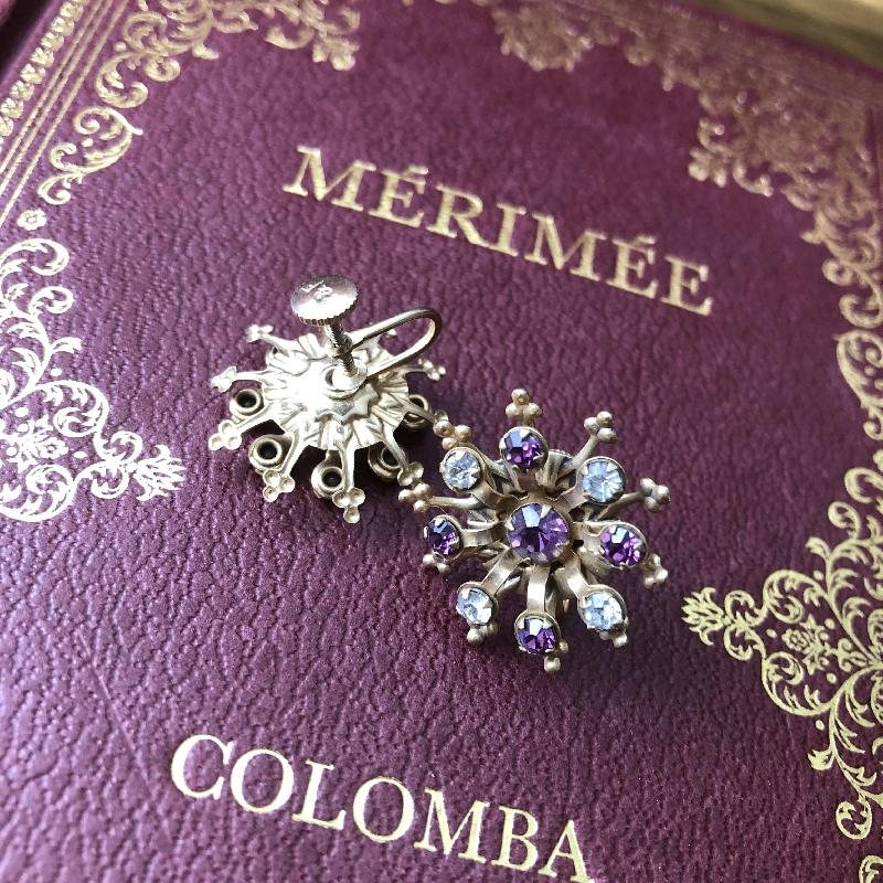 Vintage Signed P&F Victorian Inspired Style Amethyst Rhinestone Cuff Bracelet & Screwback Earrings (MT624)