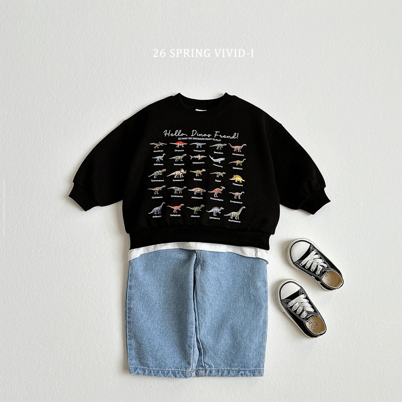🌸預訂 韓國直送🌸🇰🇷VIVIDI三色迷你恐龍印花寬鬆衛衣
