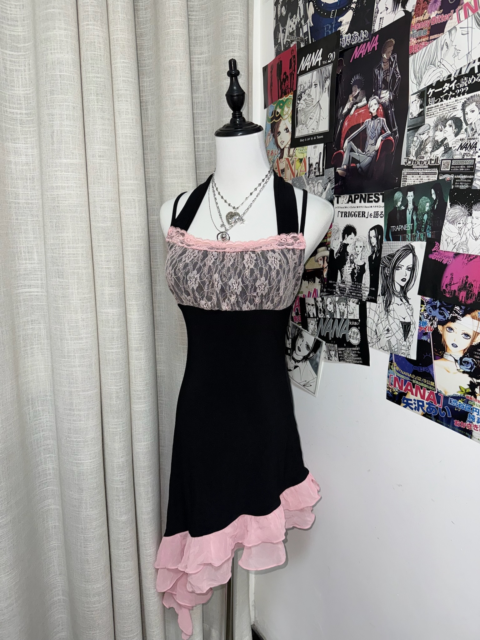 Y2K Black and Pink Gothic Lolita Ruffle Dress