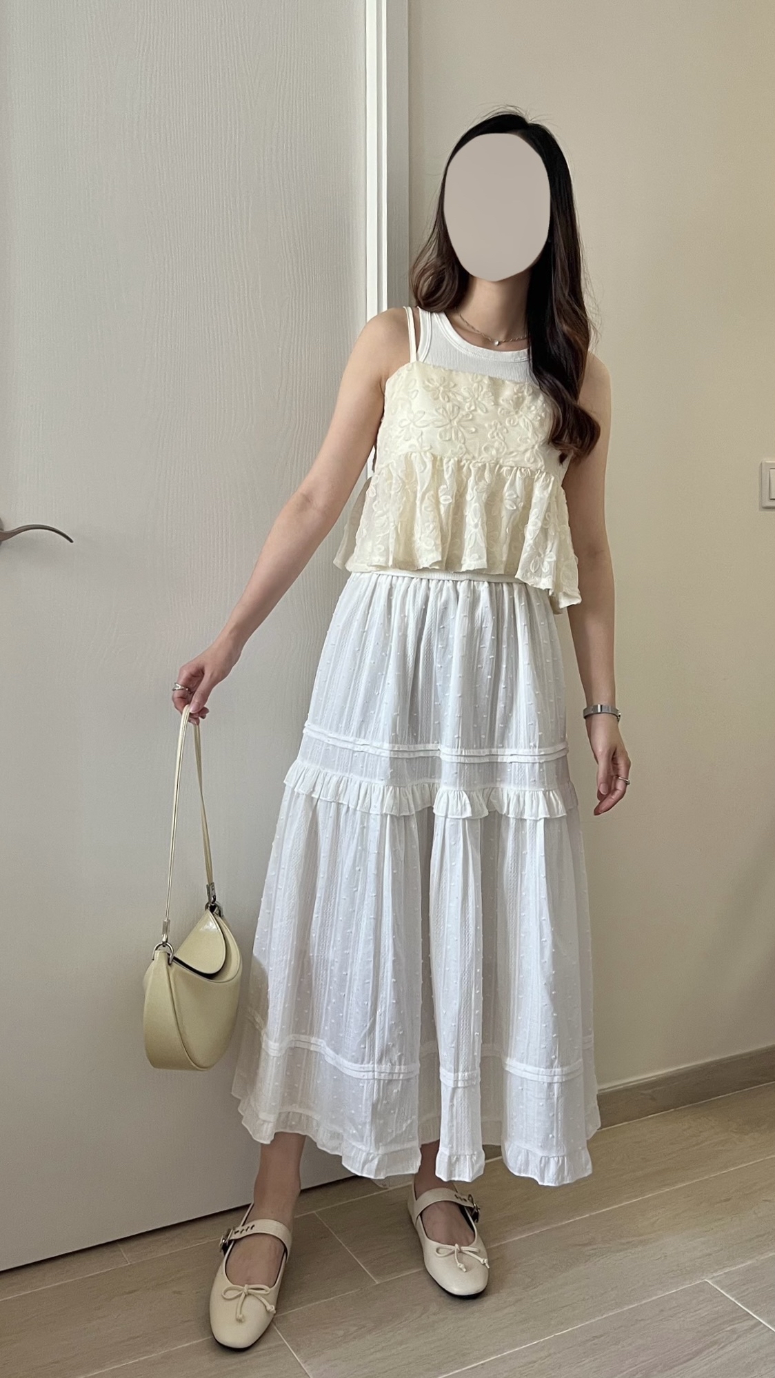 甜價仙氣花花兩穿吊帶背心 杏色