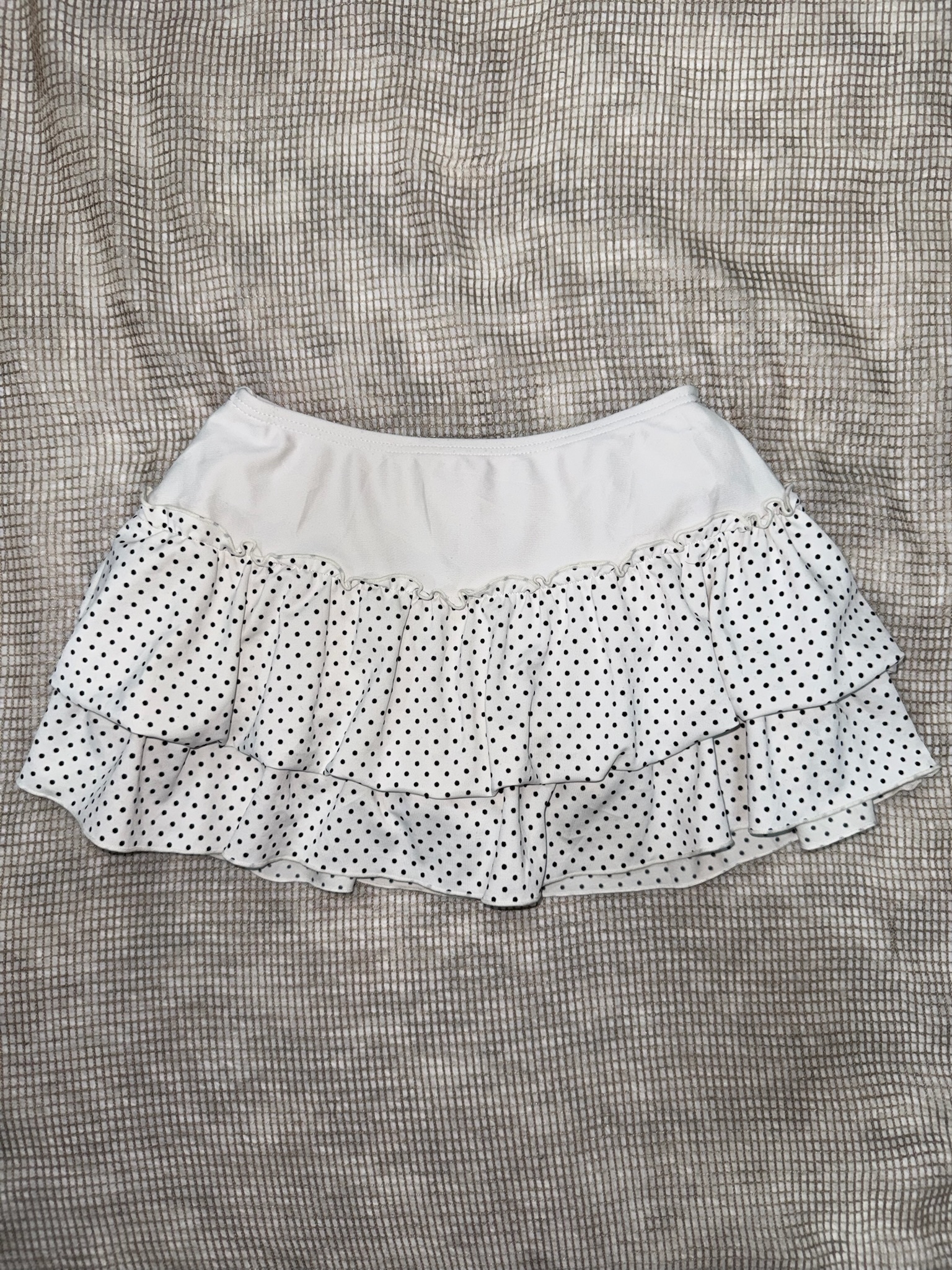 White Polka Dot Tiered Ruffle Mini Skirt