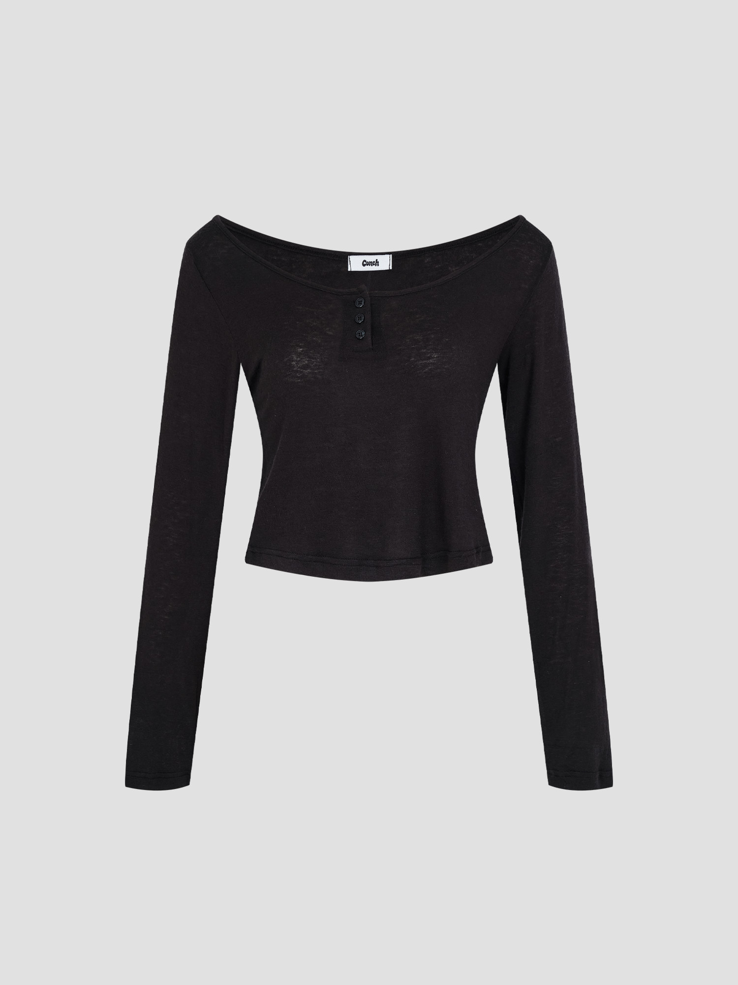 預購_Button U-Neck Crop Long Sleeve by Conch