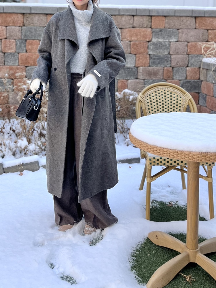 [70% Wool] Parisian Belted Wool Coat (Dark Grey)