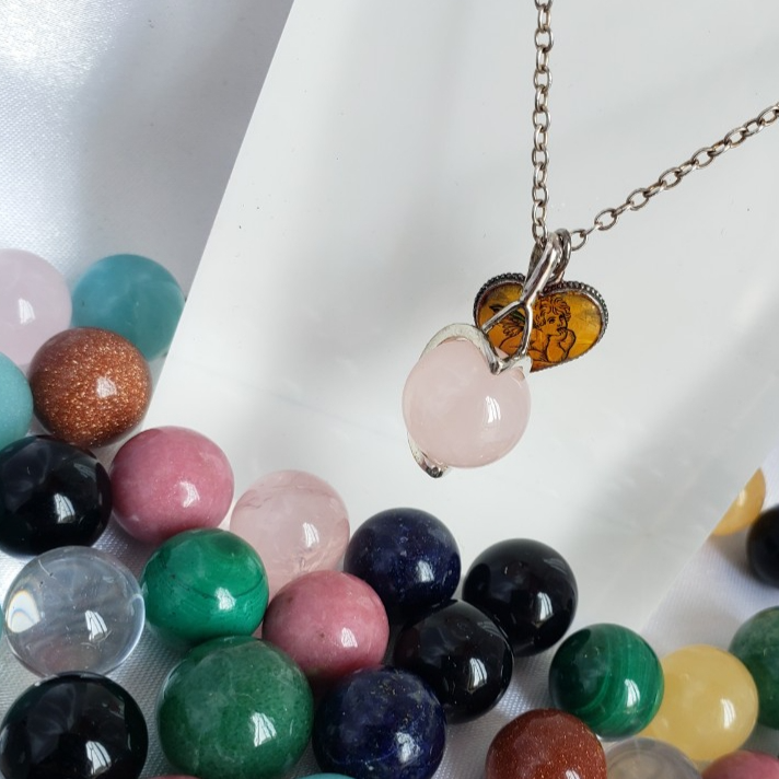 晶石圓珠銀托925吊飾