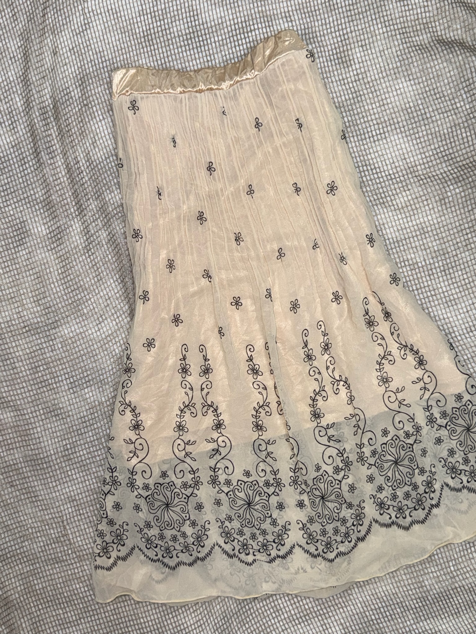 Fairycore Botanical Vine Apricot Pleated Skirt 