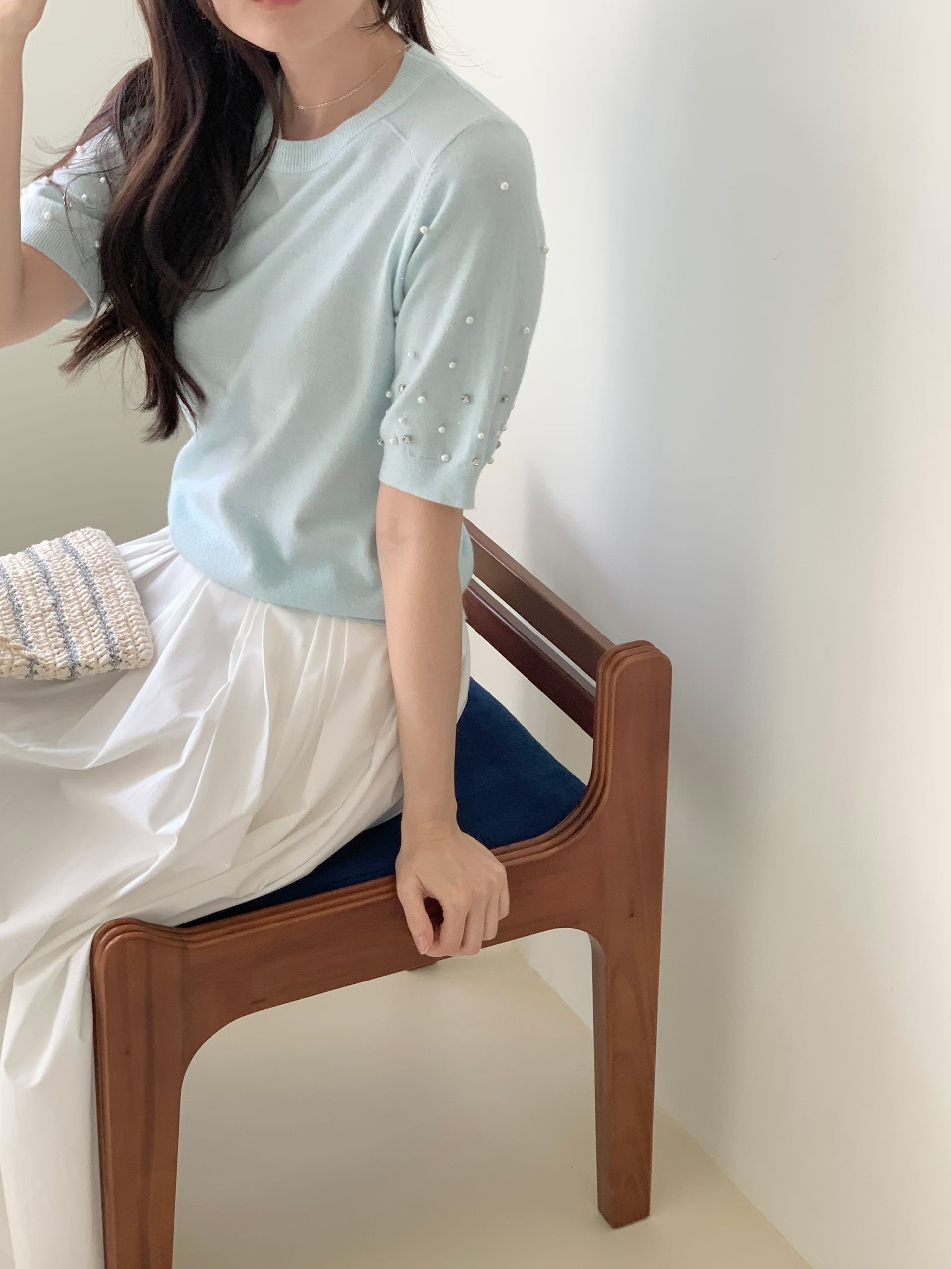 CT4 珍珠袖針織Top