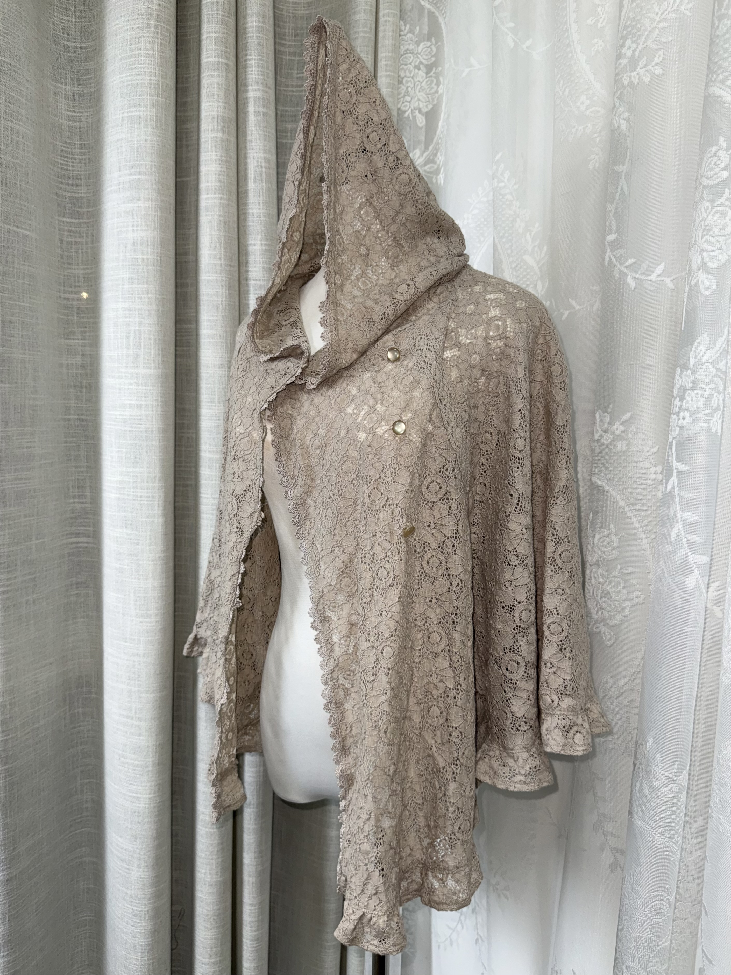 Lotus root pink Lace with Open Collar Coat