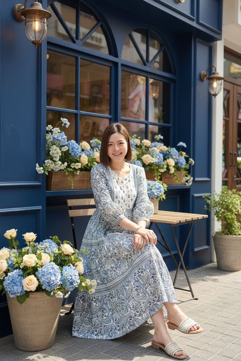 1622 White x Blue Paisley Block Print 4-Rope OP 47"