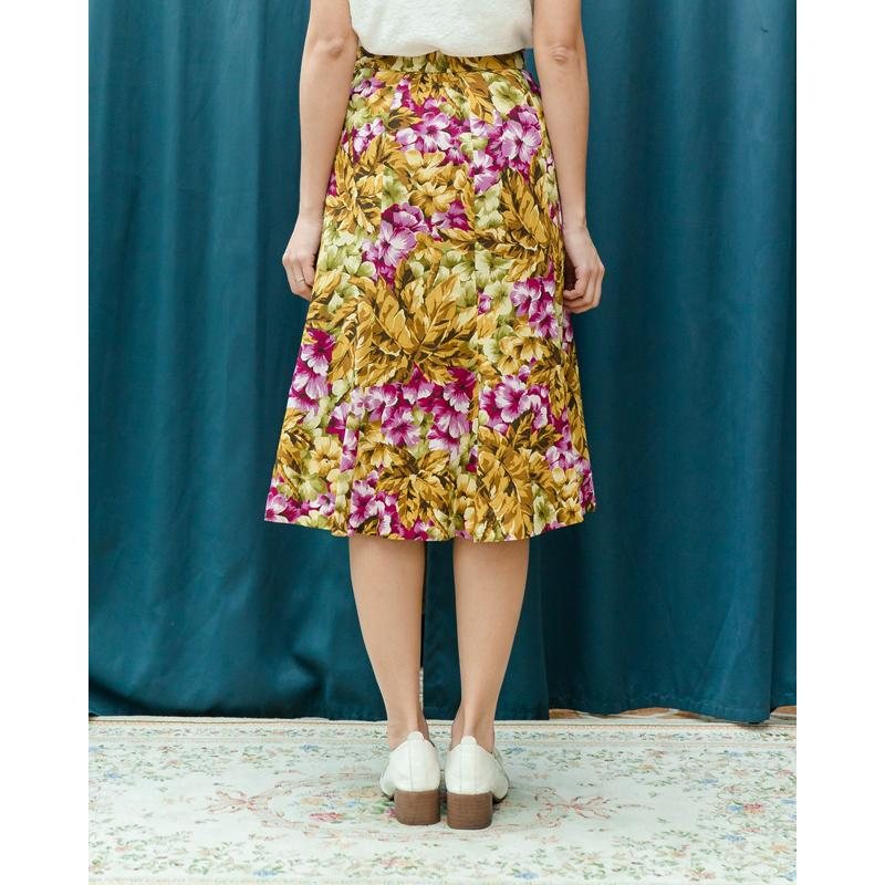 Vintage Japanese 100% Cotton Botanical Garden 8-Panel Flare Skirt- Waist 26~28"(MT1606-09)