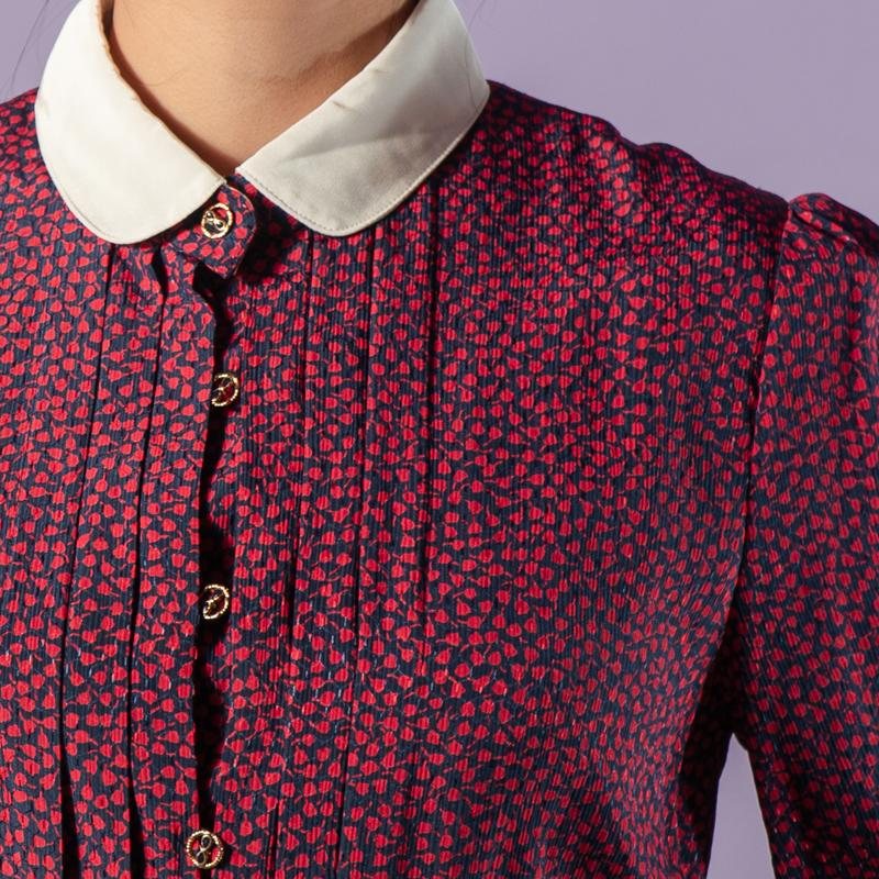 Vintage Japanese Abstract Floral Pattern White Collar ShirtDress with Golden Openwork Buttons (MT1608-127)