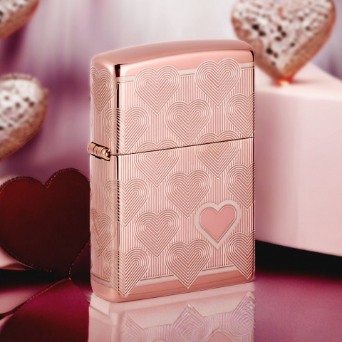 Zippo 心之所向 玫瑰金拋光 4面雷雕愛心紋丨防風打火機 - 49811 ZIPPO 指定授權經銷商 | 美國製造 | 收藏