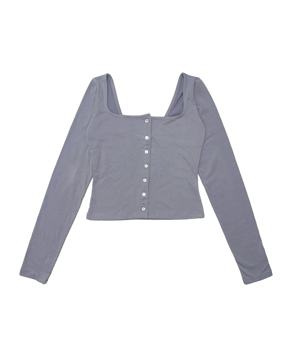 Square Neck Button-Up Long Sleeve Top