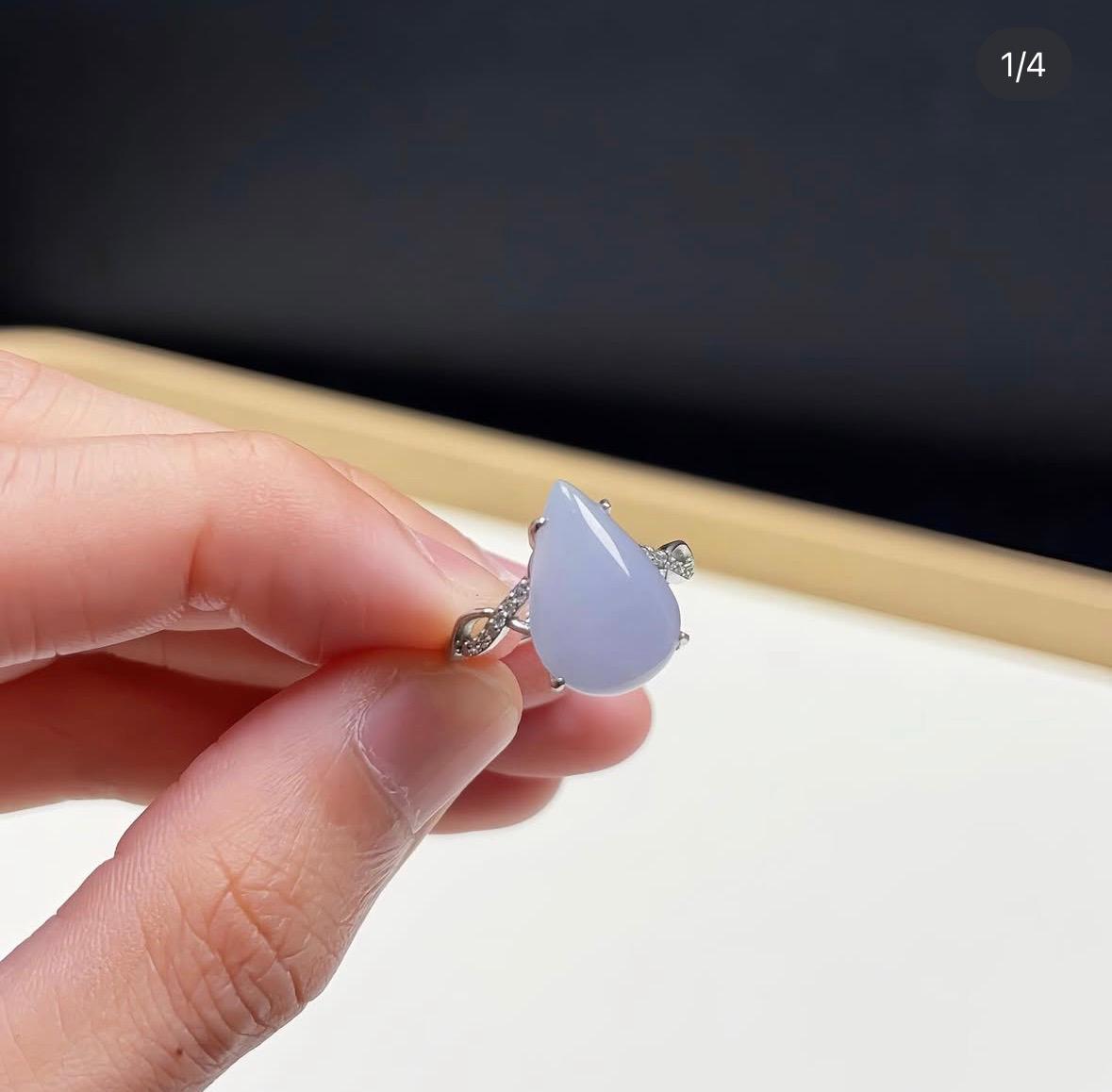 冰紫水滴銀鑲戒指