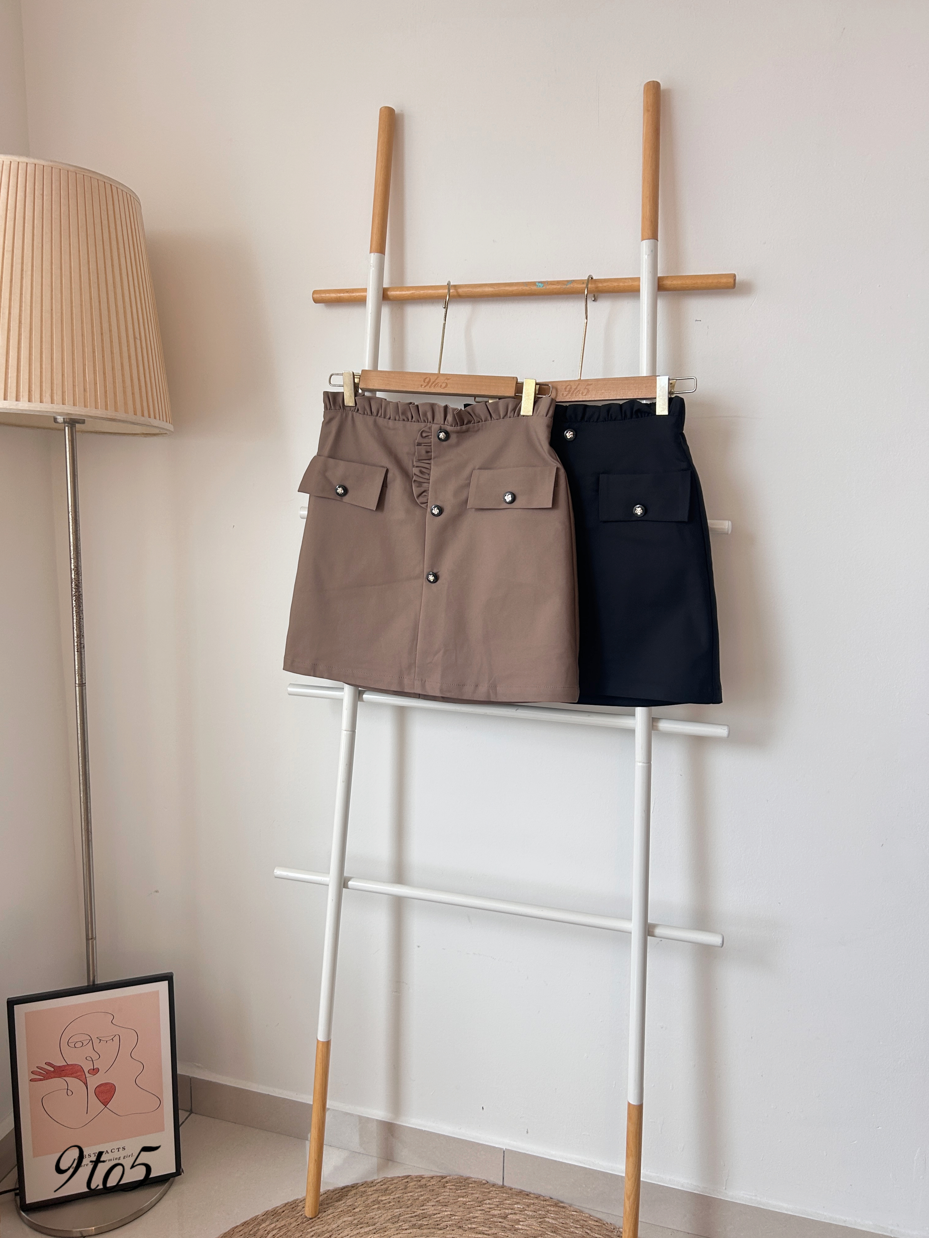 S1856 Body Con Short Skirt - Black & Brown