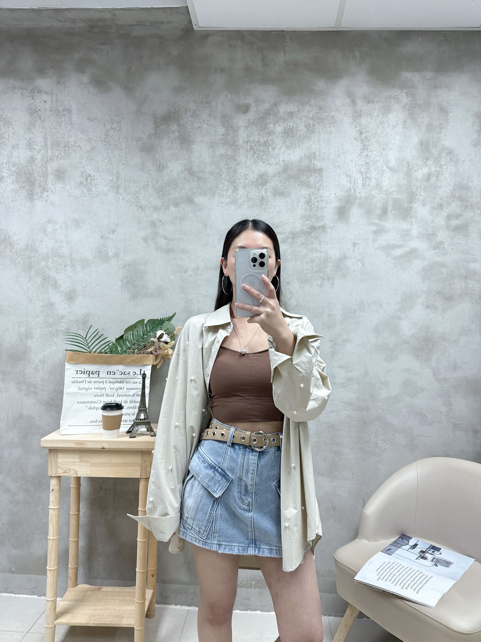 C16 雙袋牛仔裙褲