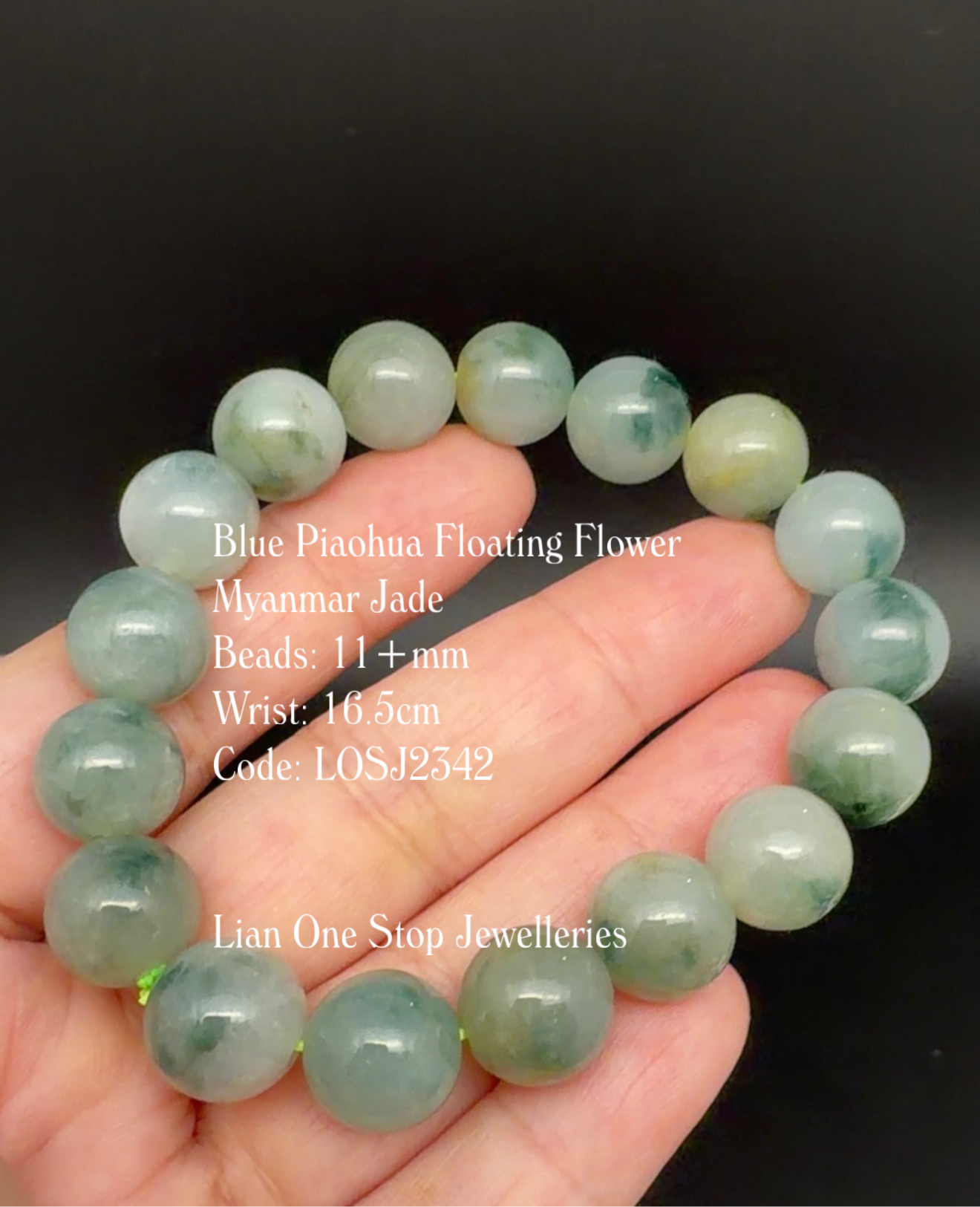 Code: LOSJ2342 Blue Piaohua Floating Flower Myanmar Jade 11+mm 