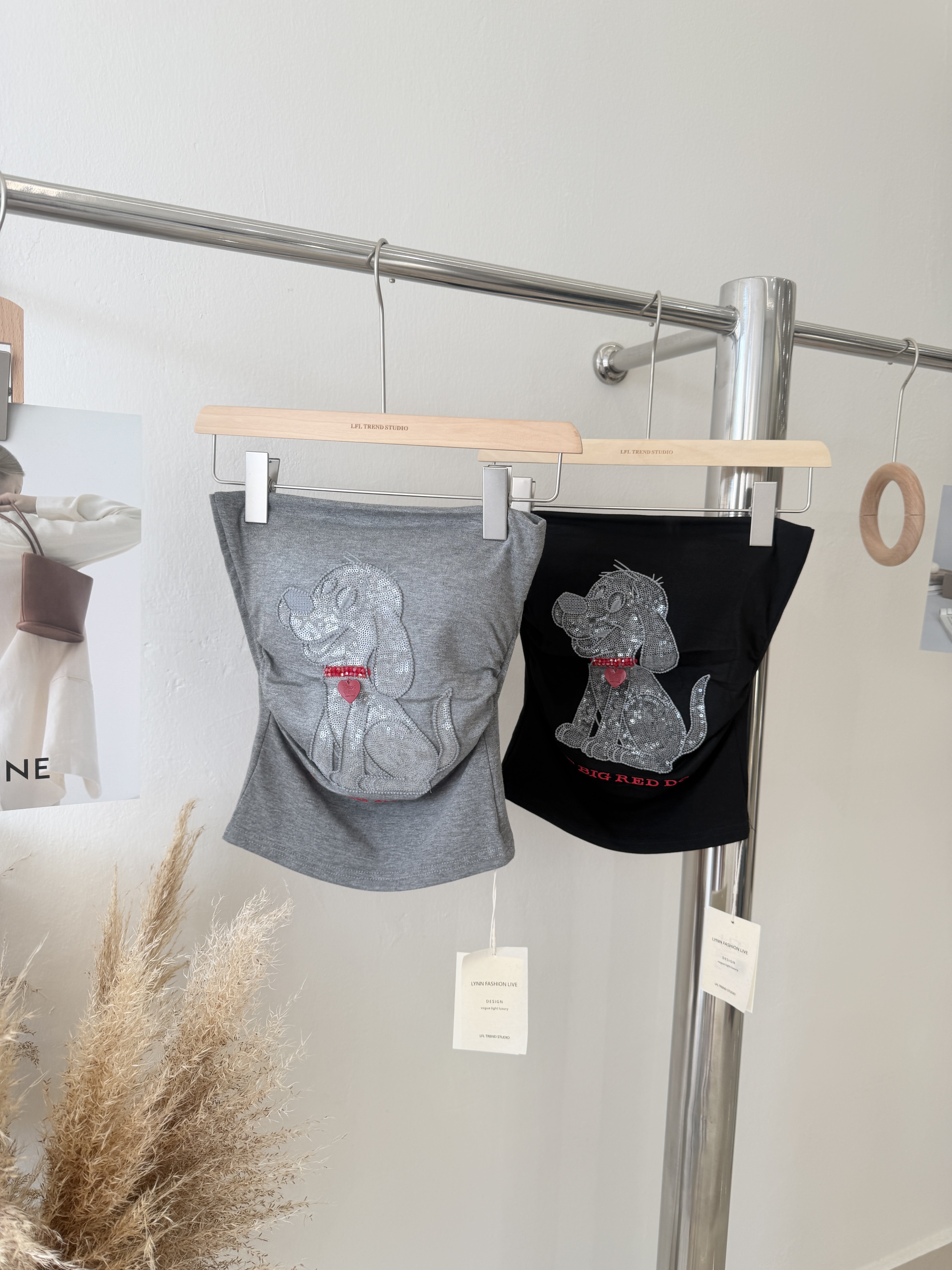 6591 辣妹风珠片绣狗狗抹胸